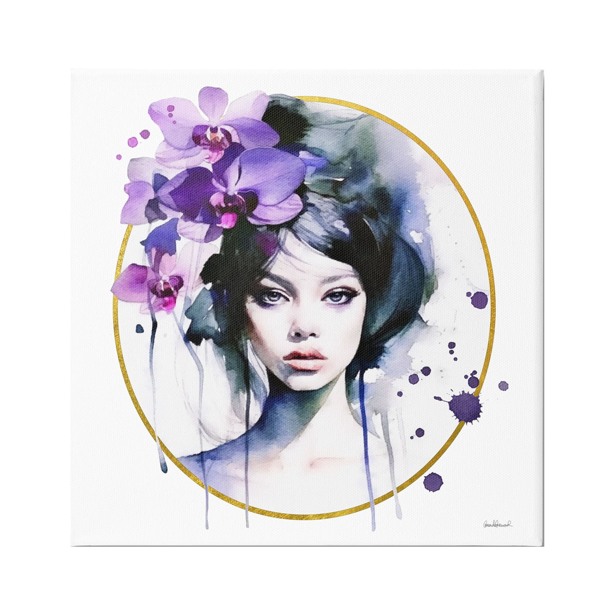 Stupell Industries Girl & Purple Orchids Botanical & Floral Painting Gallery Wrapped Canvas Print Wall Art, 24 x 24