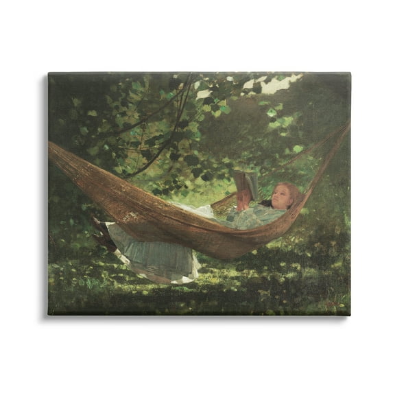 Stupell Industries Girl Reading Book Hammock Classic Vintage Painting Painting Gallery Wrapped Canvas Print Wall Art, Design by Lettered and Lined