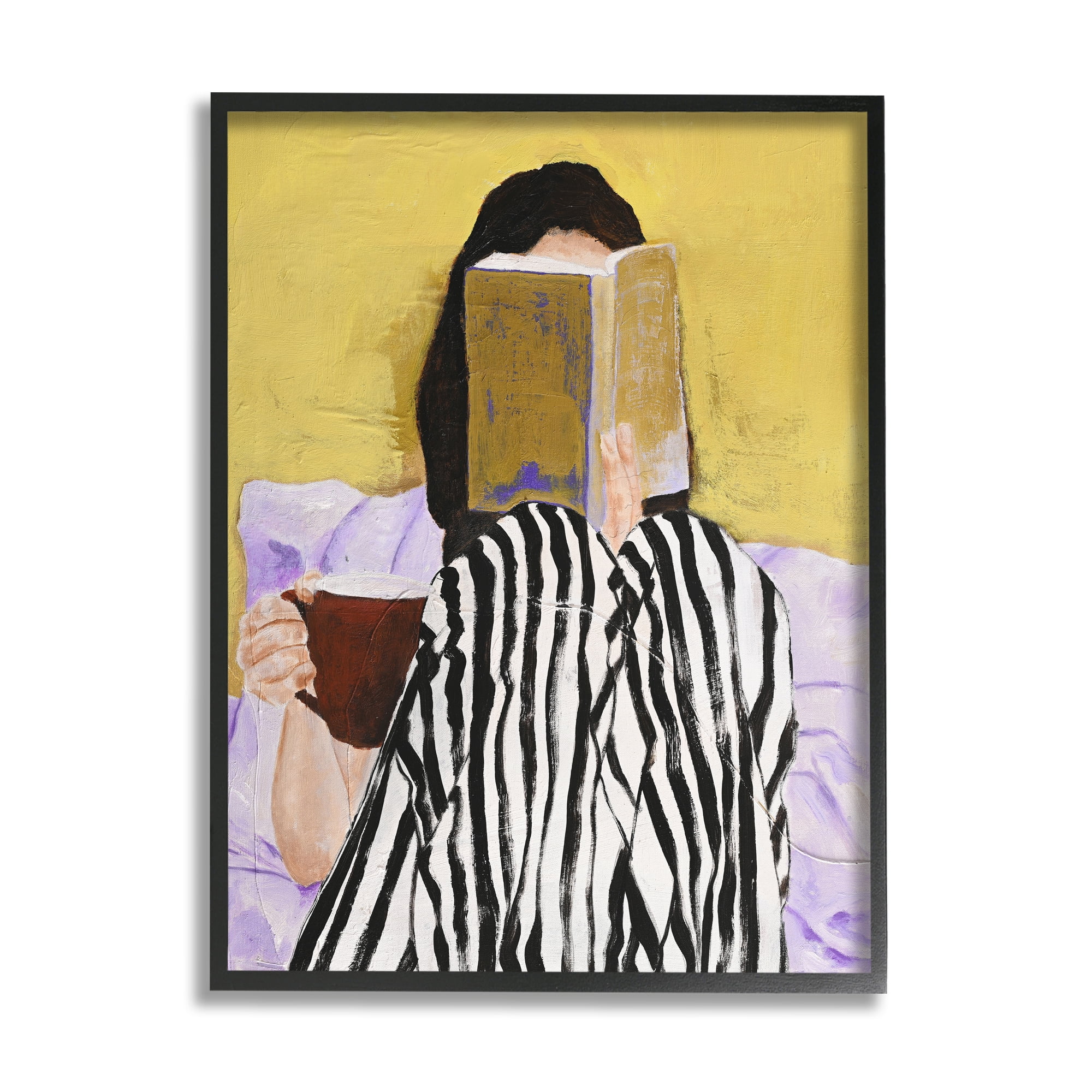 Stupell Industries Girl Reading in Bed Literature & Flim Painting Black Framed Art Print Wall Art, 24 x 30