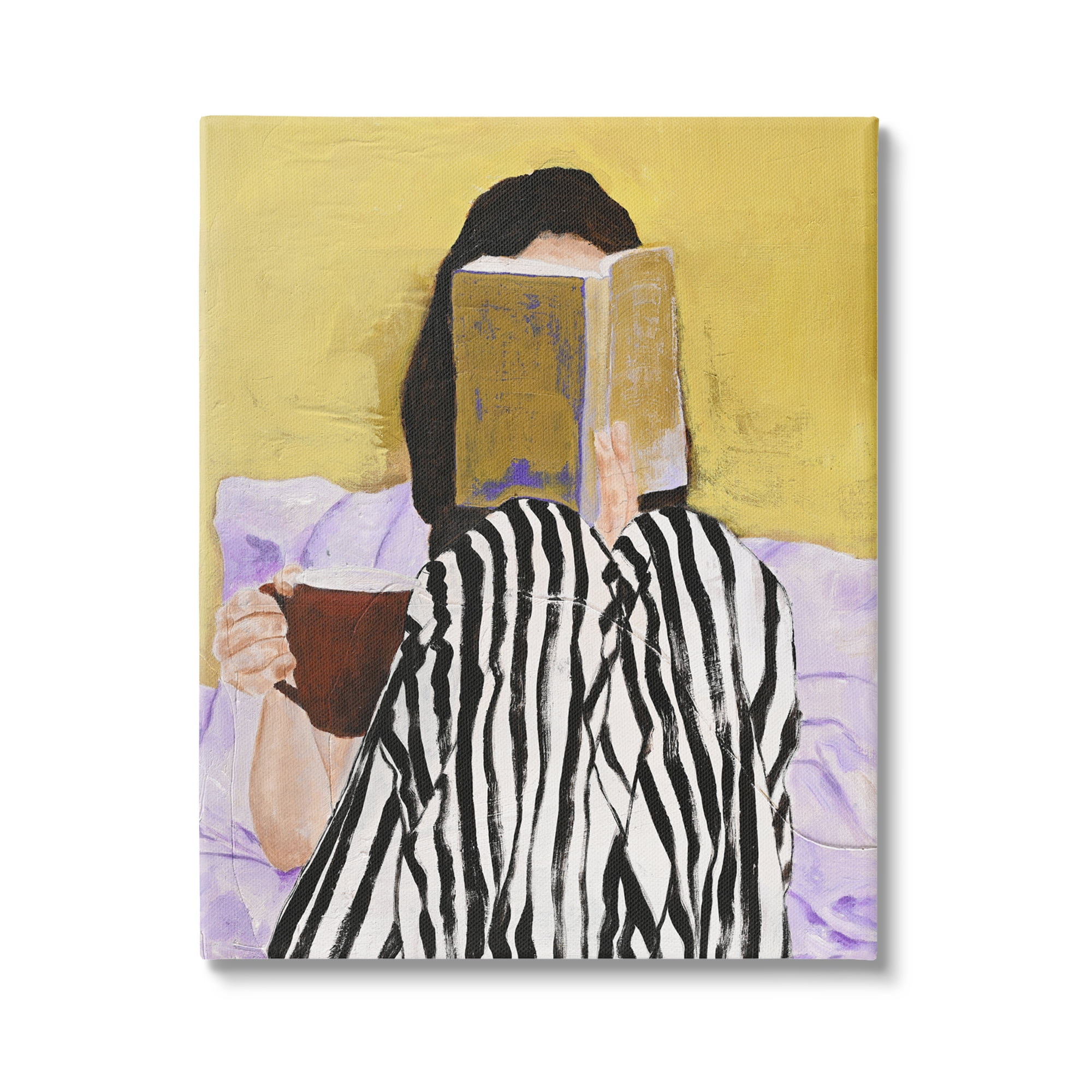 Stupell Industries Girl Reading in Bed Literature & Flim Painting Gallery Wrapped Canvas Art Print Wall Art, 24 x 30
