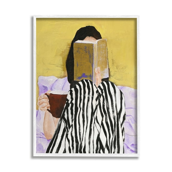 Stupell Industries Girl Reading in Bed Literature & Flim Painting White Framed Art Print Wall Art, 16 x 20