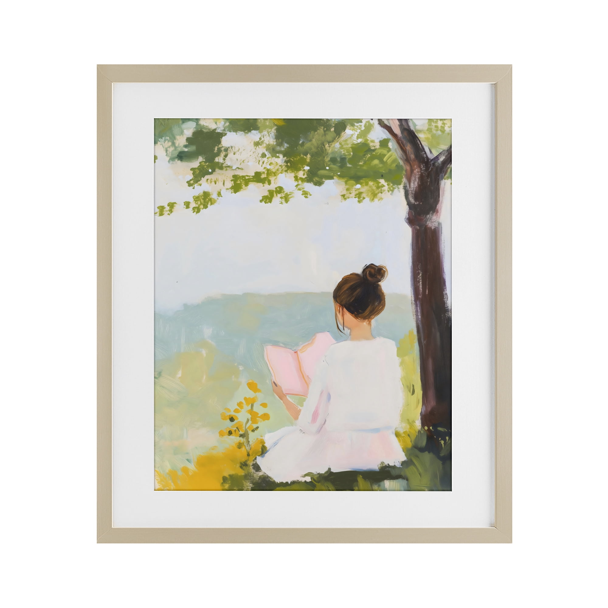 Stupell Industries Girl Reading in Nature Birch Framed Print Under Glass, design by The Prints Vibe