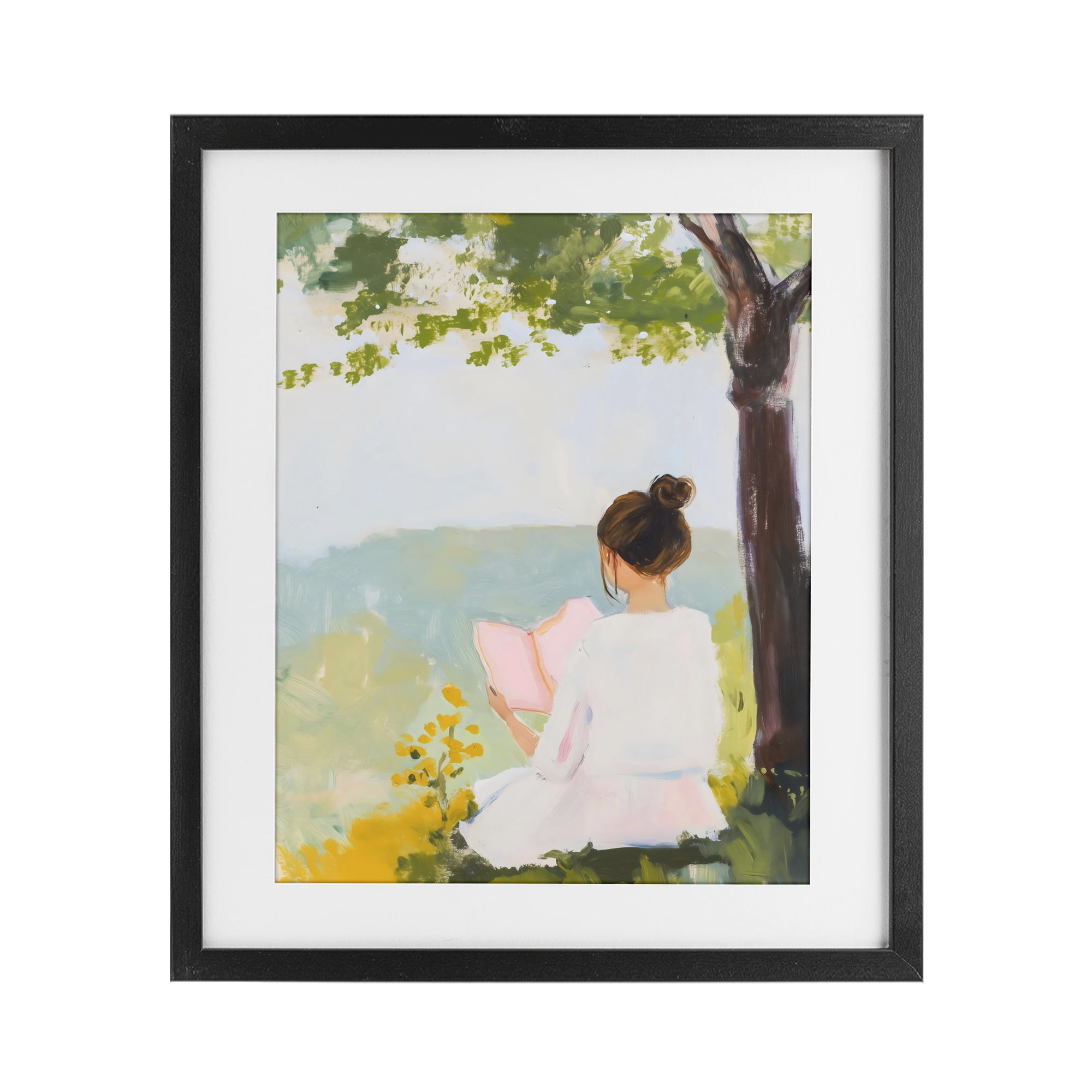 Stupell Industries Girl Reading in Nature Black Framed Print Under Glass, design by The Prints Vibe