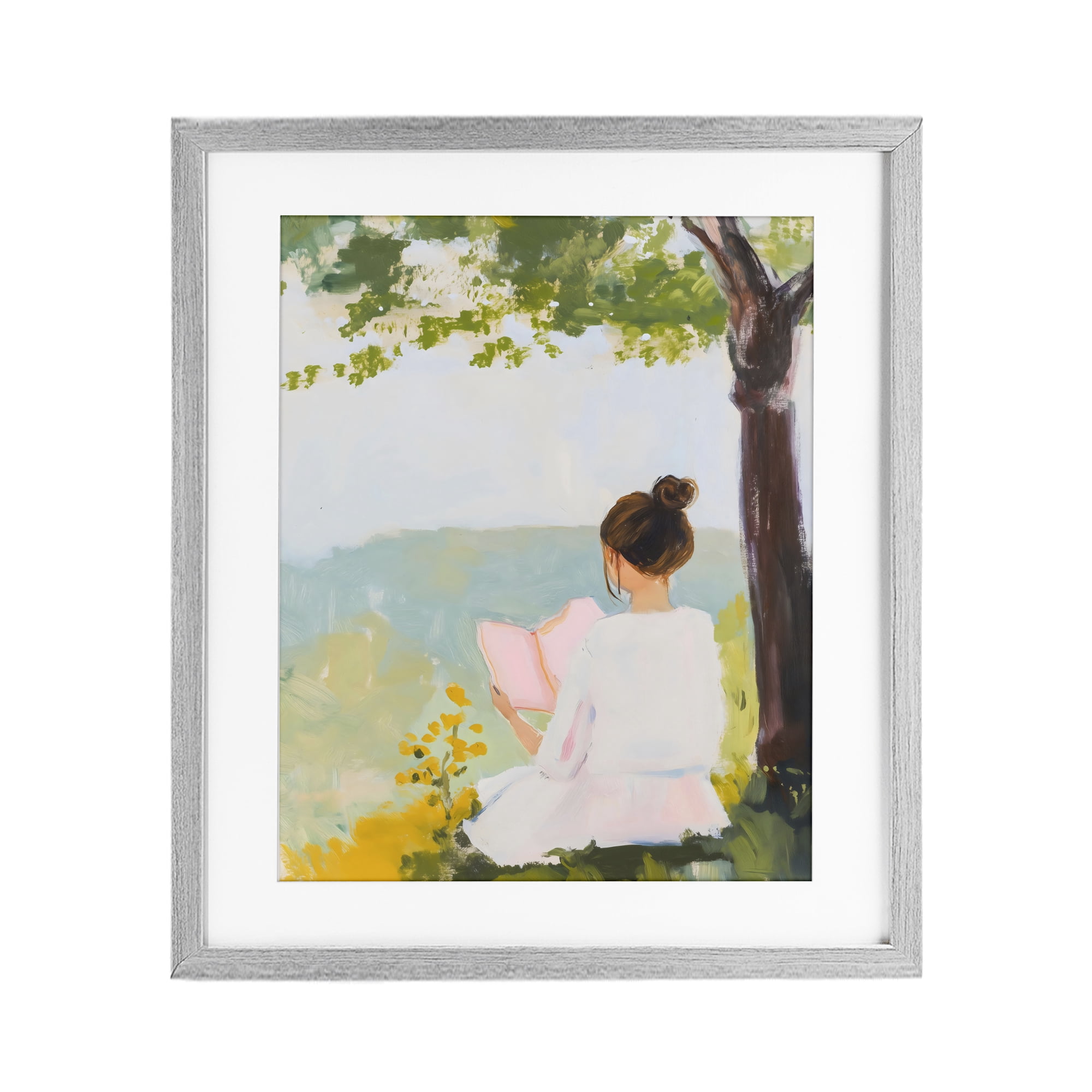 Stupell Industries Girl Reading in Nature Gray Framed Print Under Glass, design by The Prints Vibe