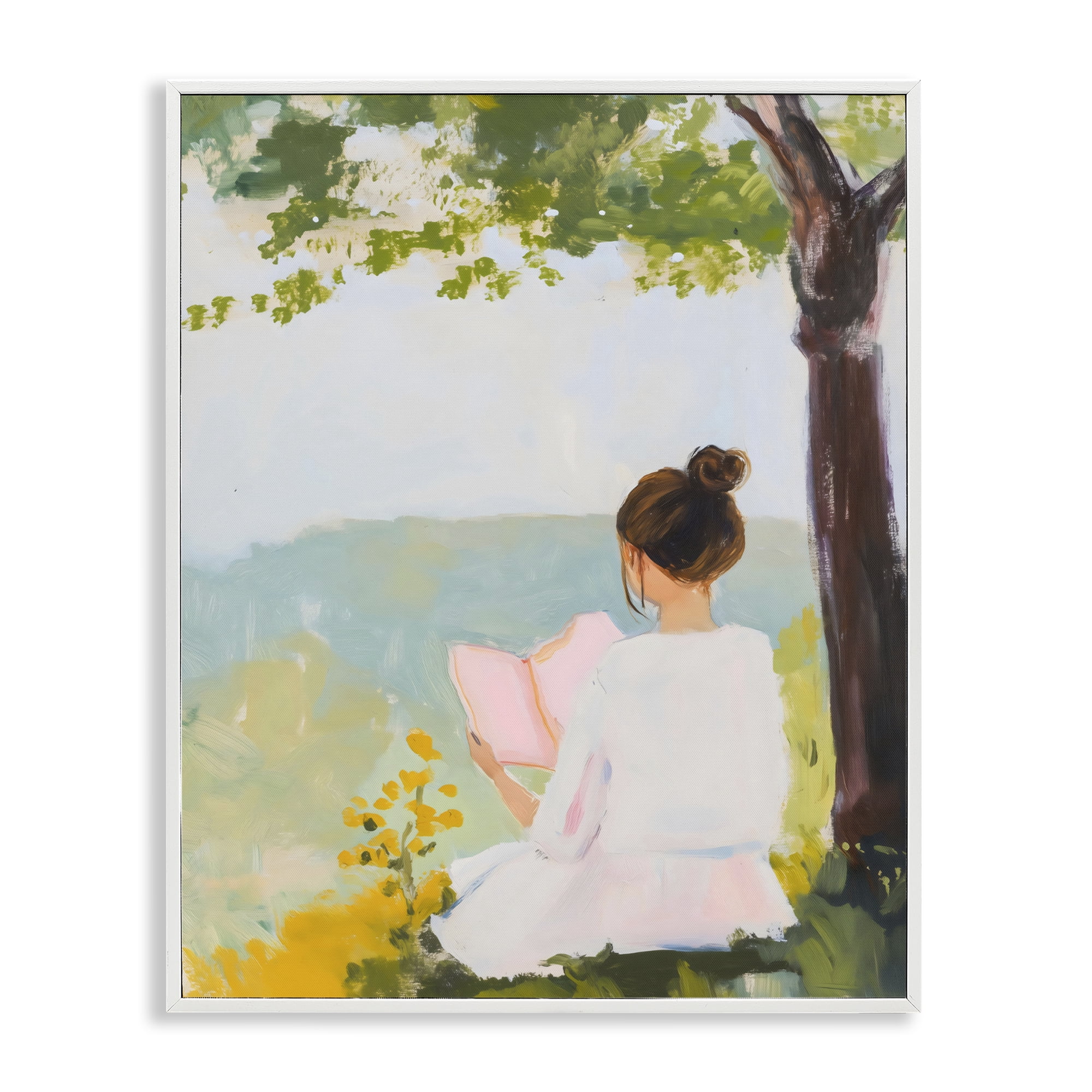 Stupell Industries Girl Reading in Nature White Framed Giclee Art, design by The Prints Vibe