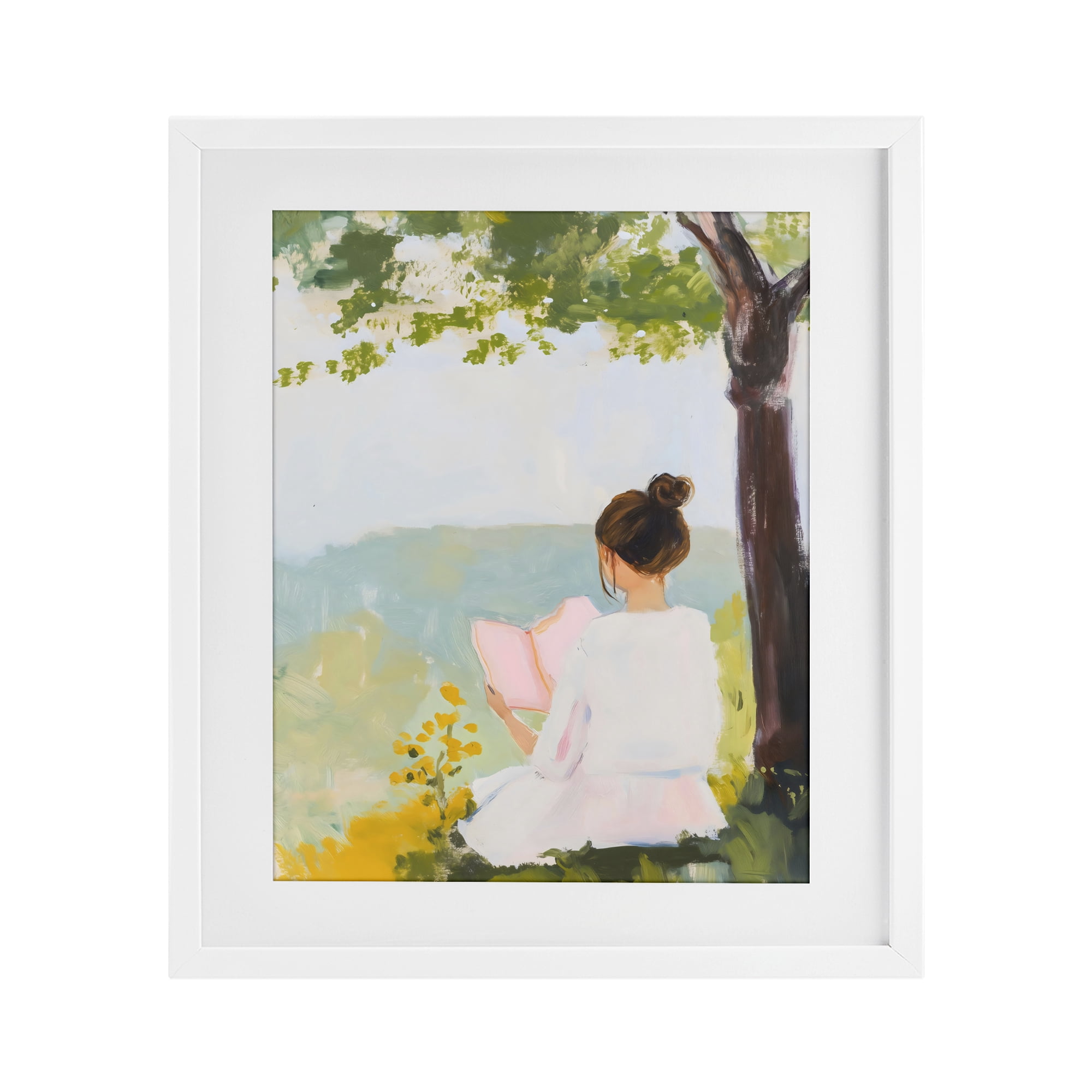 Stupell Industries Girl Reading in Nature White Framed Print Under Glass, design by The Prints Vibe