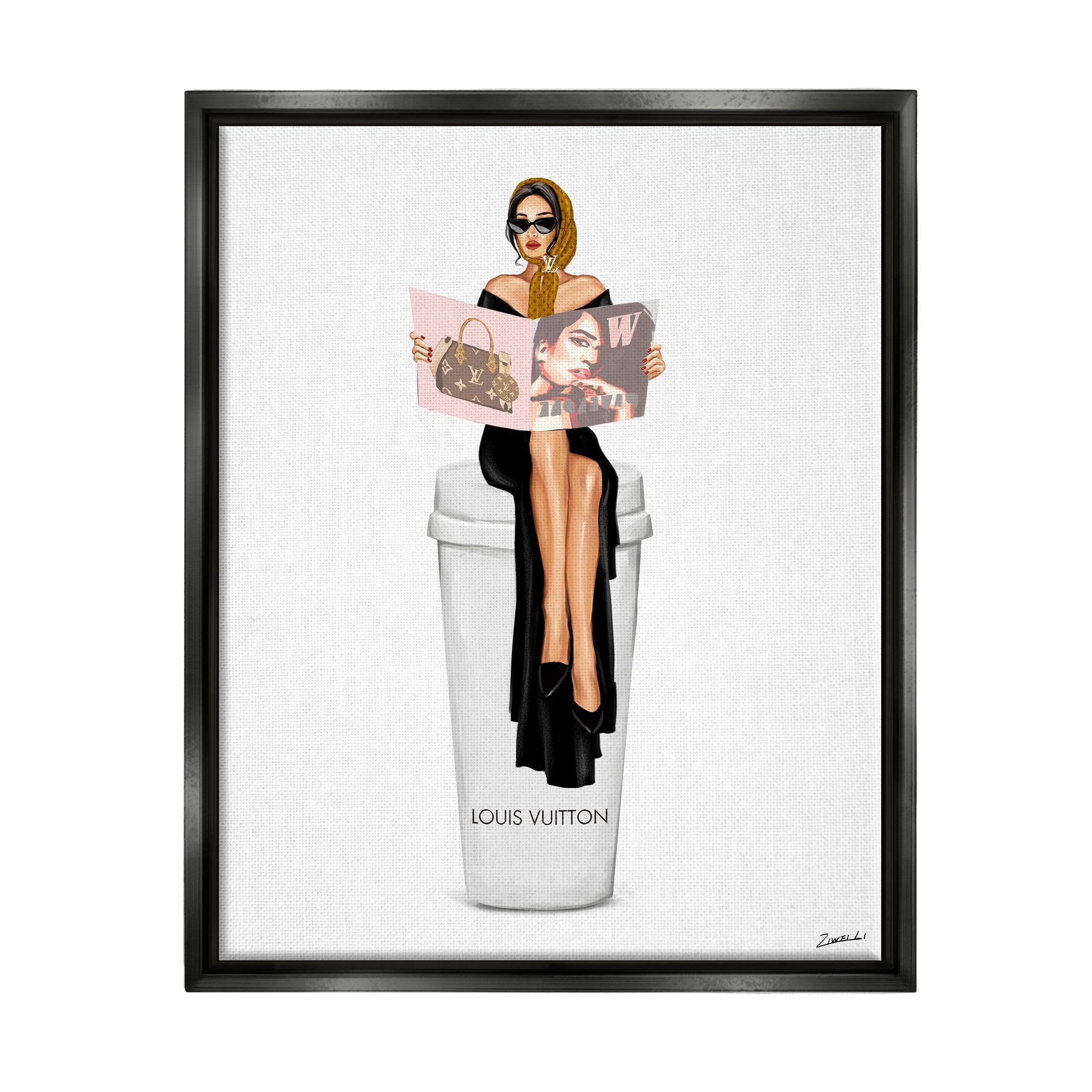 Stupell Industries Girl Reading on Coffee Food & Beverage Painting Black Floater Framed Art Print Wall Art, 25 x 31