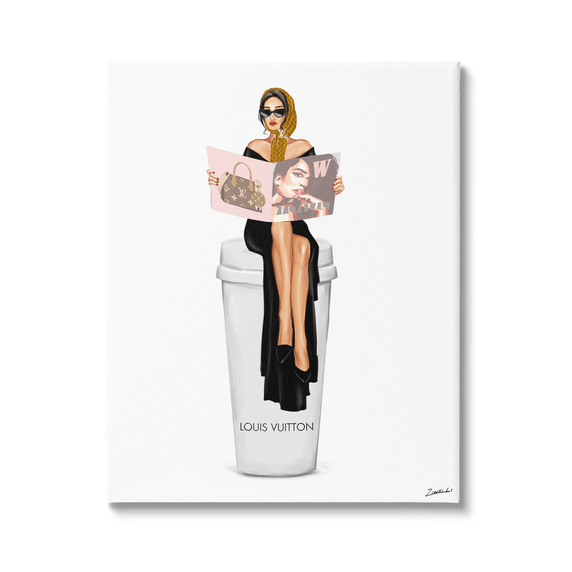 Stupell Industries Girl Reading on Coffee Food & Beverage Painting Gallery Wrapped Canvas Print Wall Art, 24 x 30