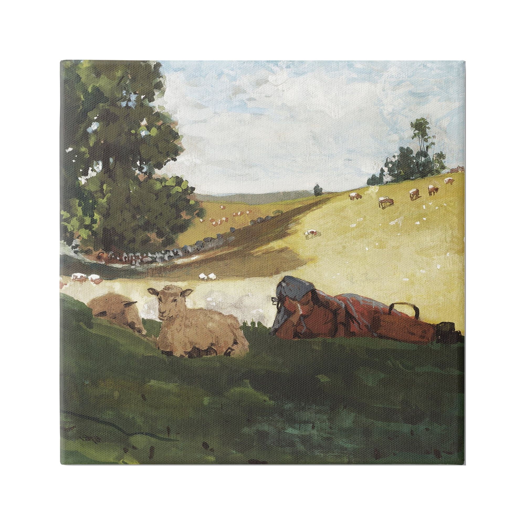 Stupell Industries Girl & Sheep in Country Animals & Insects Painting Gallery Wrapped Canvas Art Print Wall Art, 36 x 36