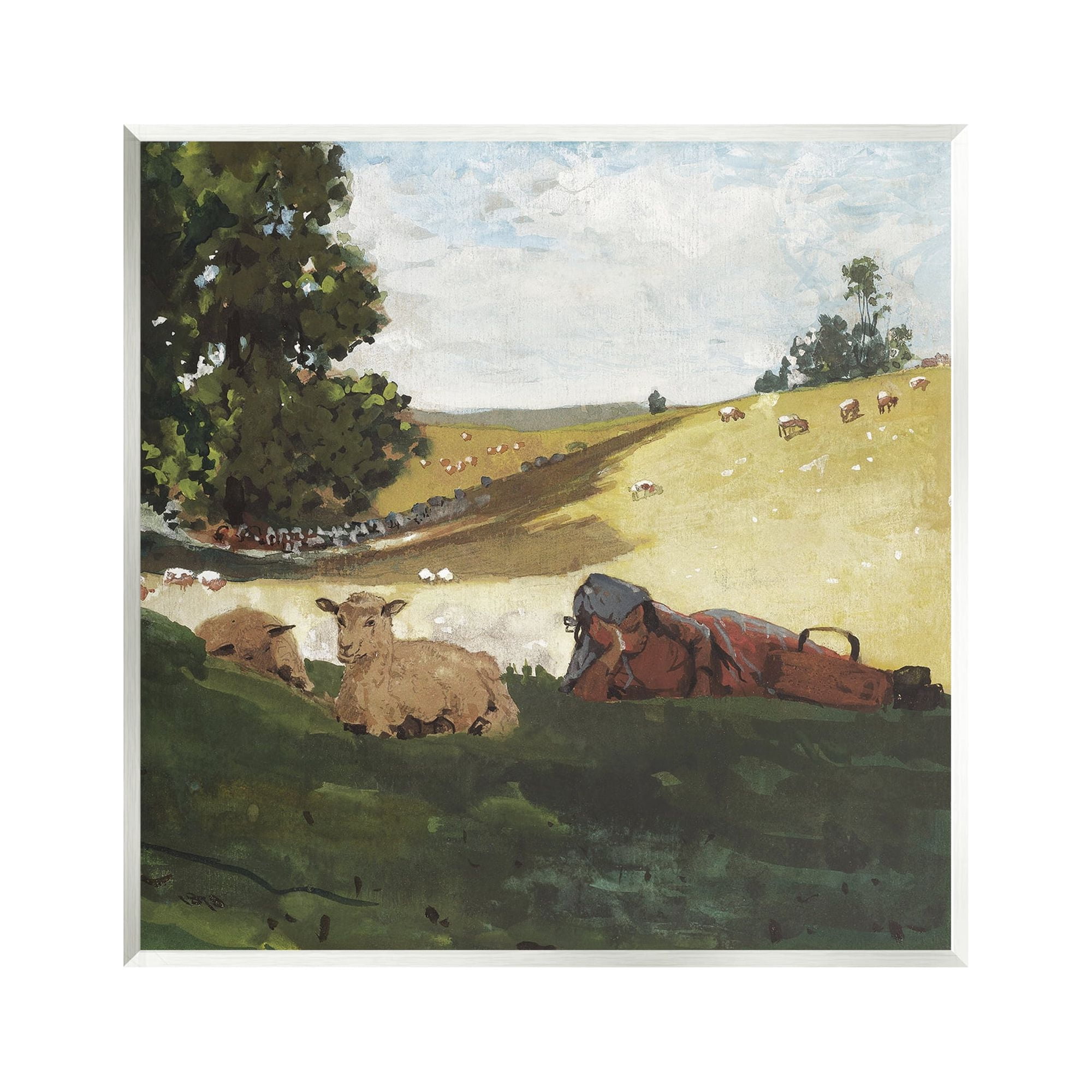 Stupell Industries Girl & Sheep in Country Animals & Insects Painting Unframed Art Print Wall Art, 12 x 12