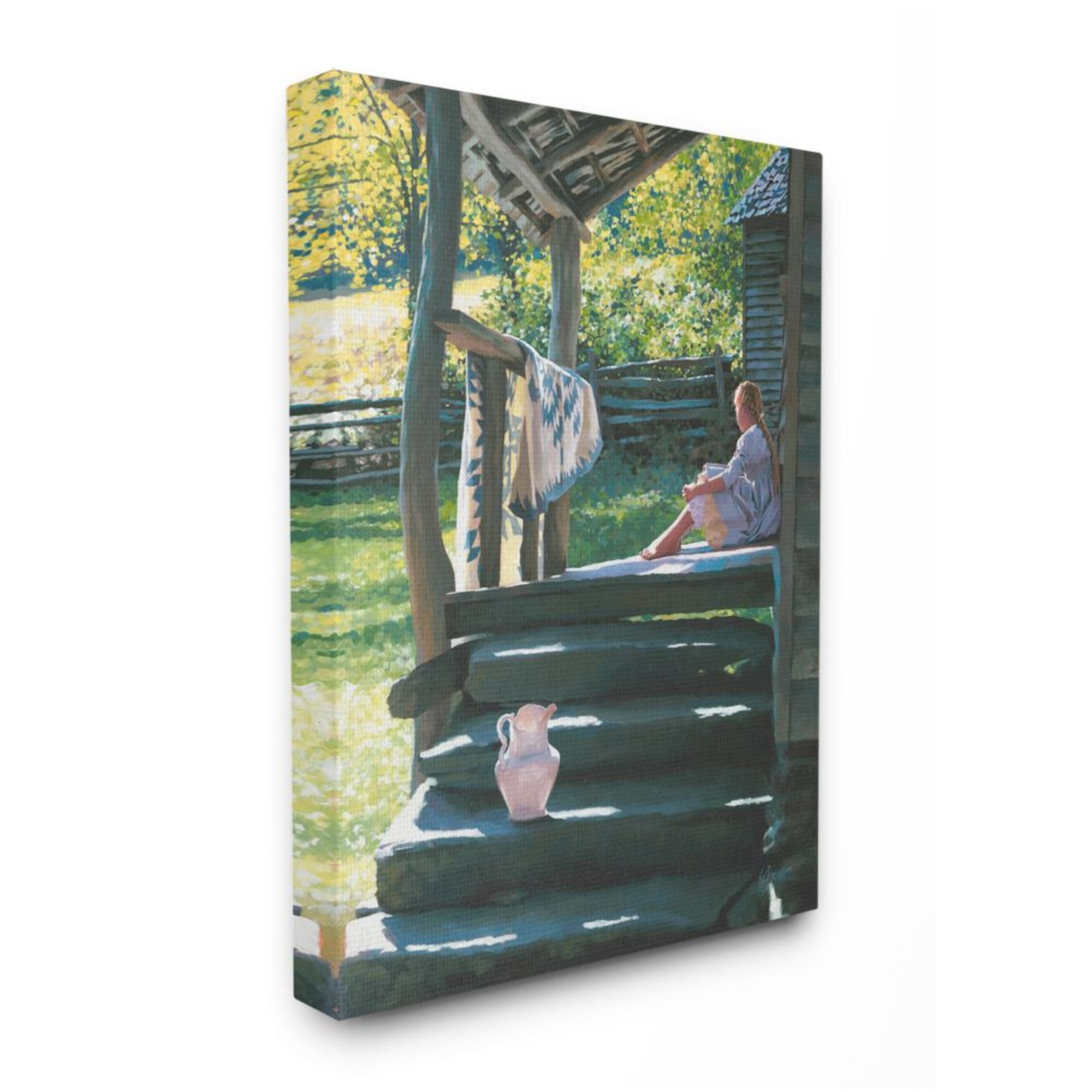 Stupell Industries Girl Sitting on Cottage Porch with Quilt Design by Heide Presse, 24" x 30"