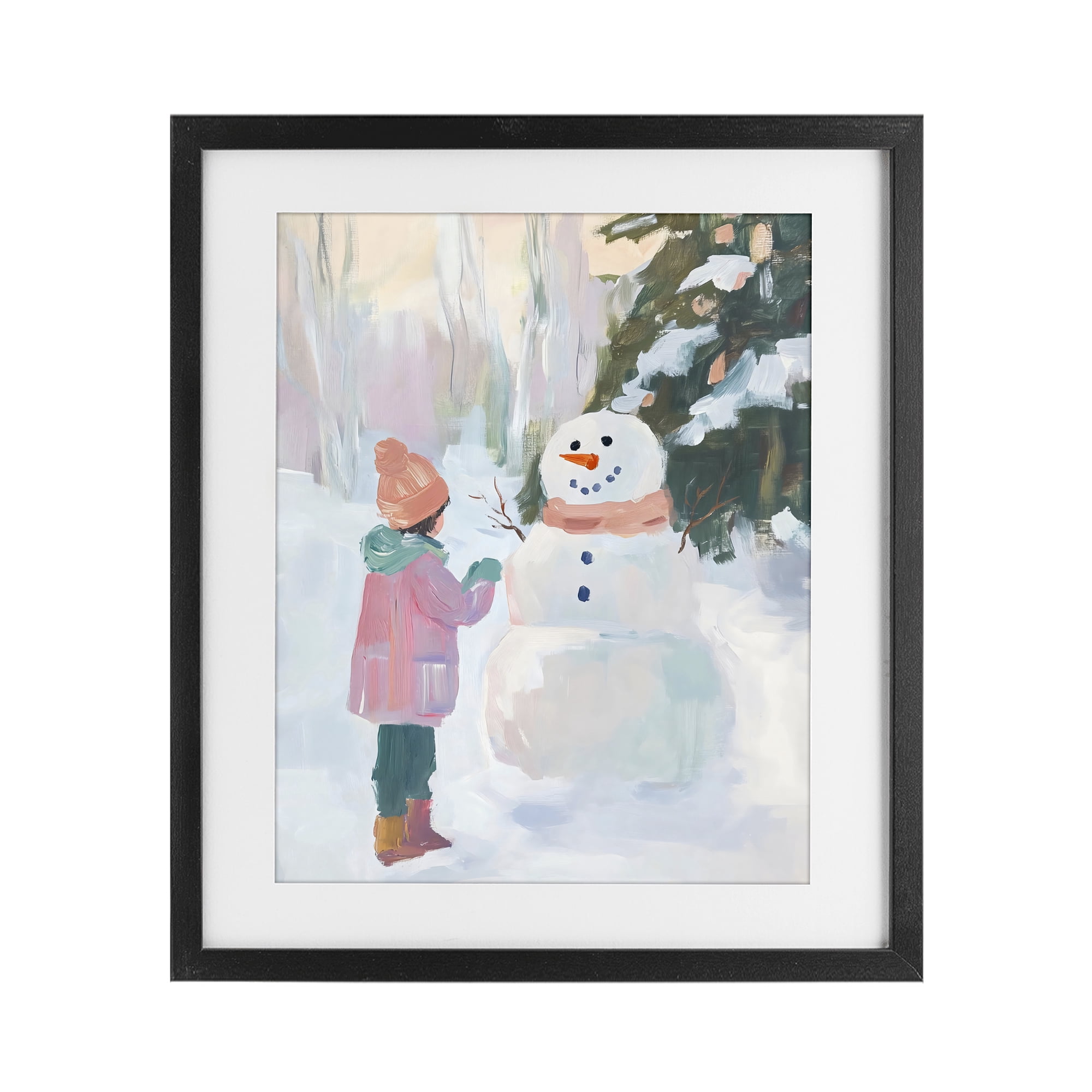 Stupell Industries Girl & Snowman in Winter Black Framed Print Under Glass, design by The Prints Vibe