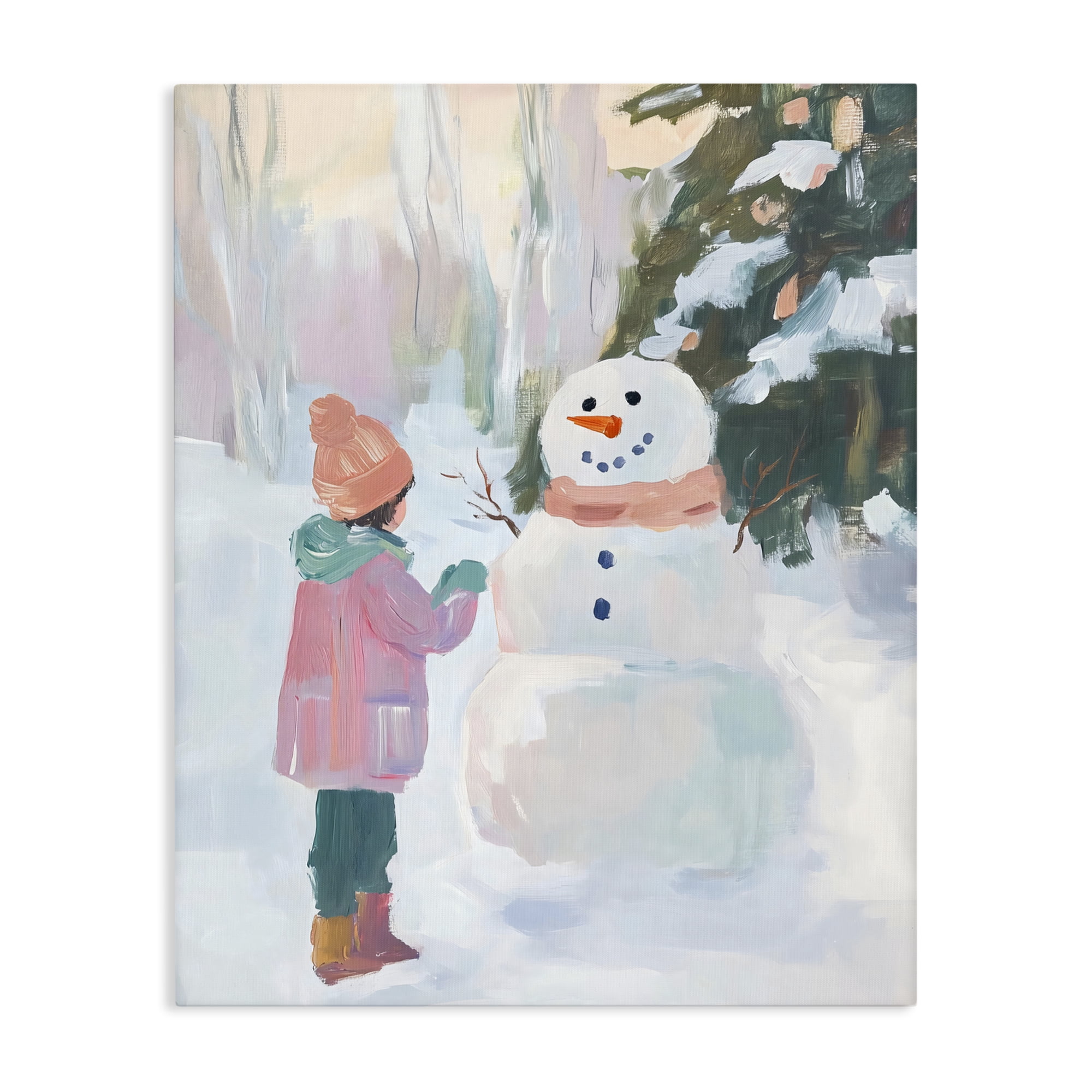 Stupell Industries Girl & Snowman in Winter Canvas Wall Art, design by The Prints Vibe