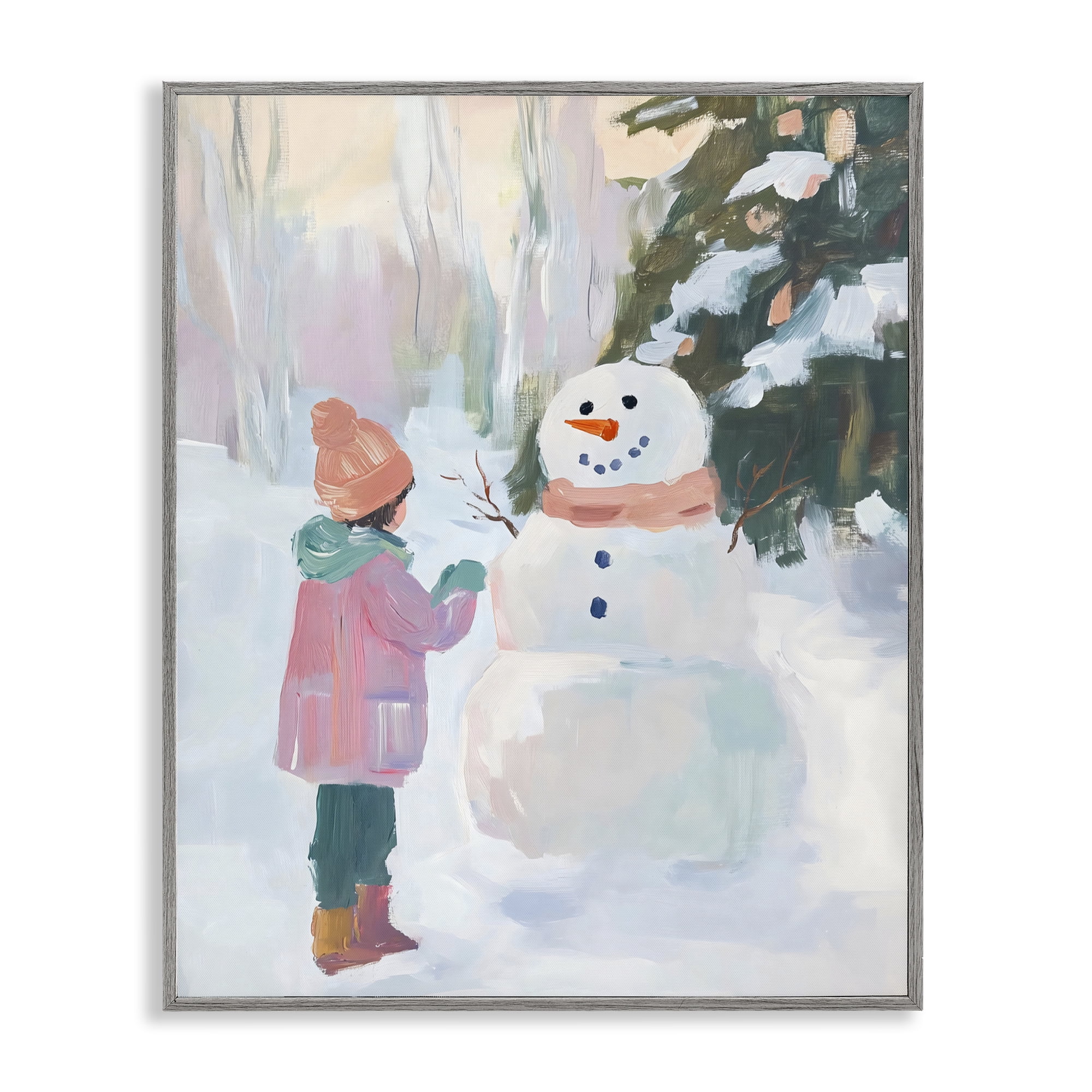 Stupell Industries Girl & Snowman in Winter Gray Framed Giclee Art, design by The Prints Vibe