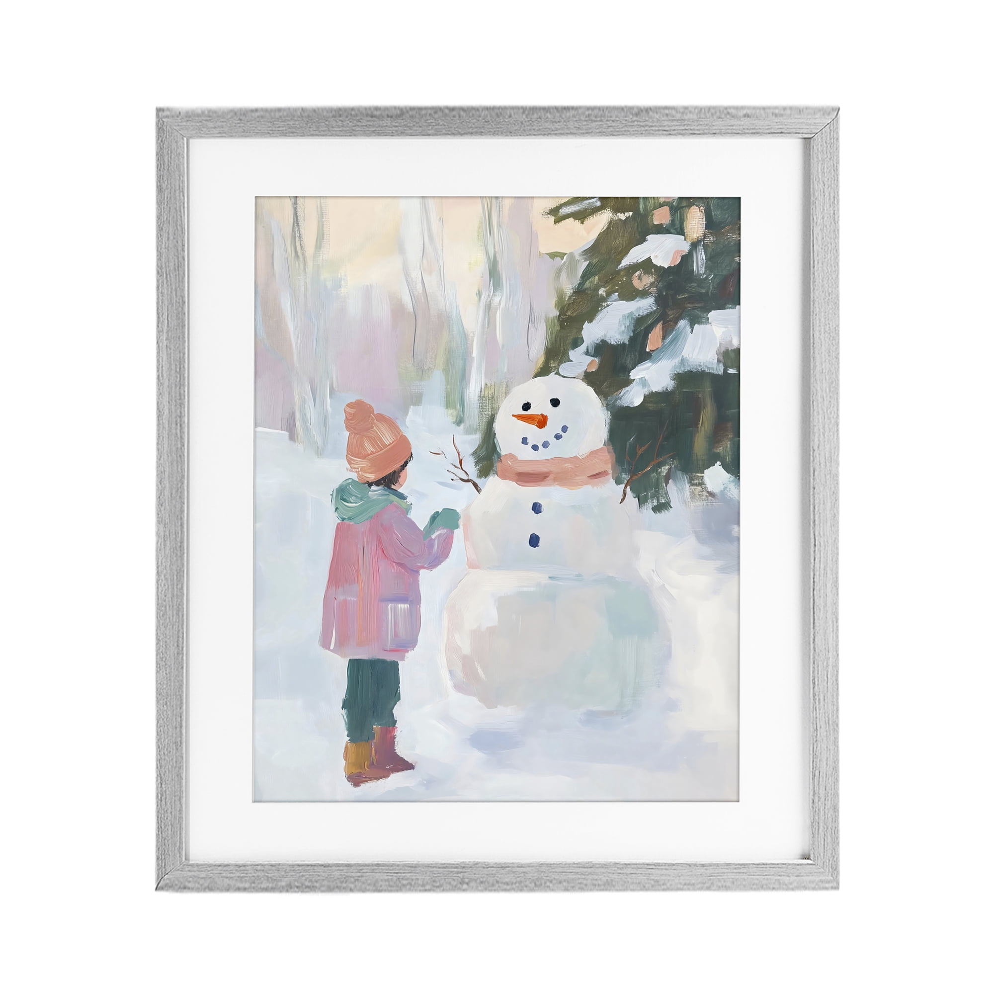 Stupell Industries Girl & Snowman in Winter Gray Framed Print Under Glass, design by The Prints Vibe