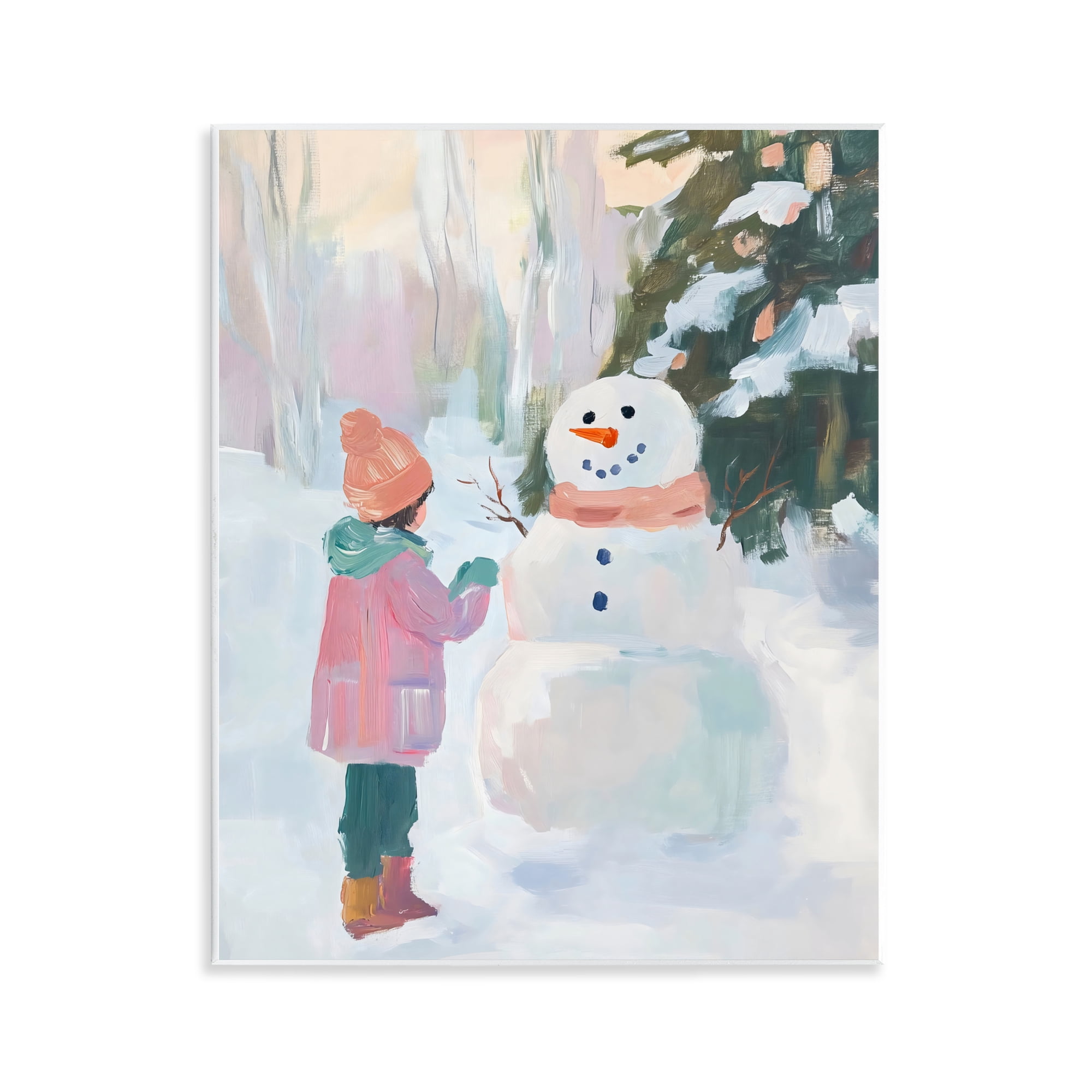 Stupell Industries Girl & Snowman in Winter Wall Plaque Art, design by The Prints Vibe