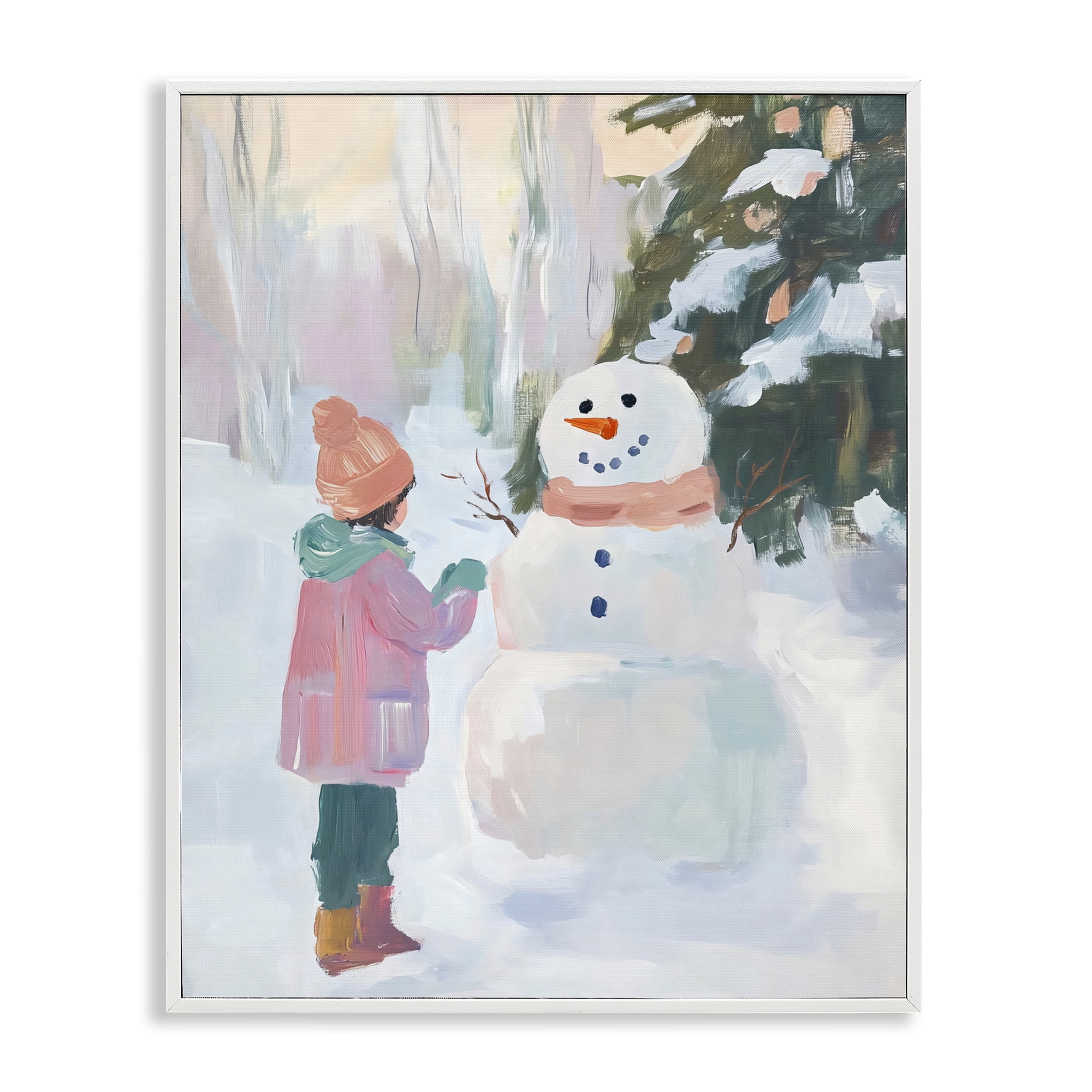 Stupell Industries Girl & Snowman in Winter White Framed Giclee Art, design by The Prints Vibe
