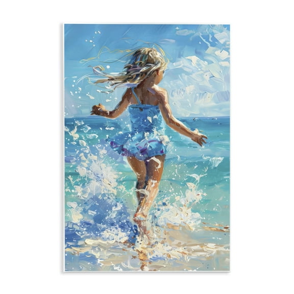 Stupell Industries Girl Splashing on Shore People Painting Unframed Art Print Wall Art, 10 x 15