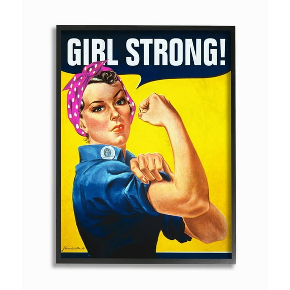 Stupell Industries Girl Strong Vintage Woman Poster Design Framed Wall Art by RetroRocket, 16" x 20", Black Framed