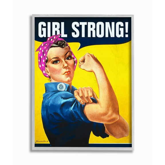 Stupell Industries Girl Strong Vintage Woman Poster Design Graphic Art Gray Framed Art Print Wall Art, 16x20, by RetroRocket