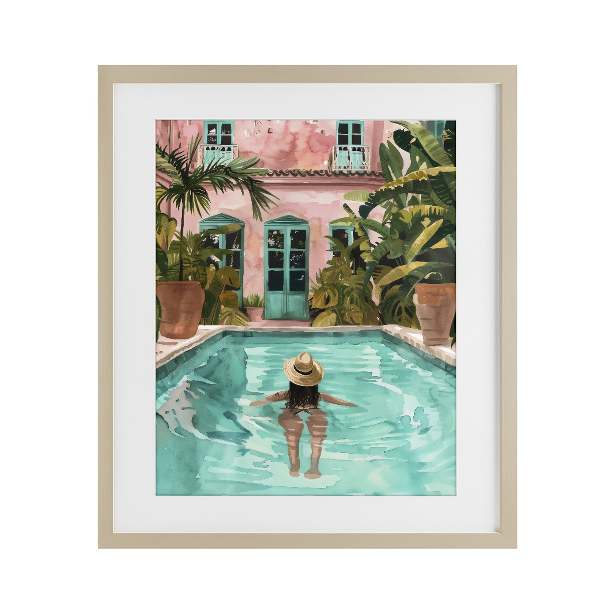 Stupell Industries Girl Swimming In Pool Birch Framed Print Under Glass, design by The Prints Vibe