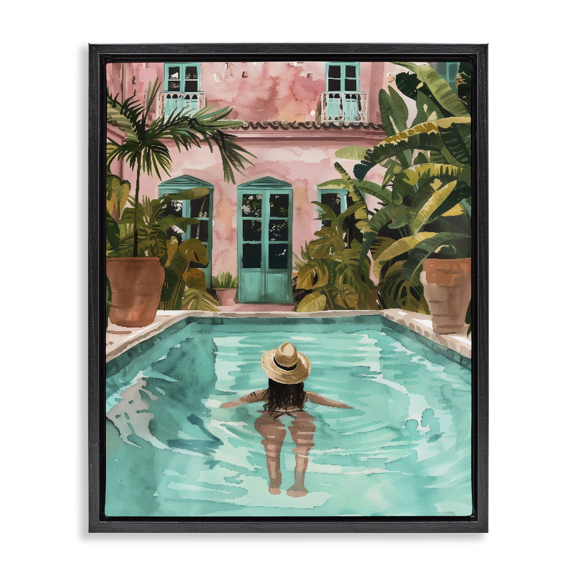 Stupell Industries Girl Swimming In Pool Black Framed Floater Canvas Wall Art, design by The Prints Vibe