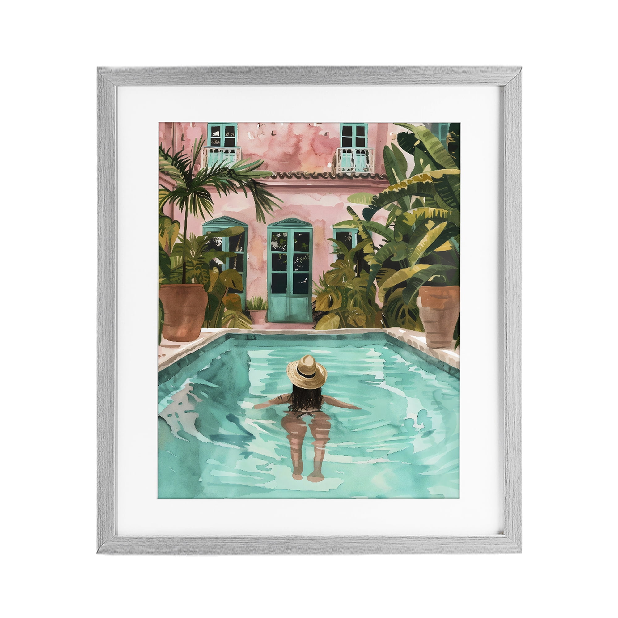 Stupell Industries Girl Swimming In Pool Gray Framed Print Under Glass, design by The Prints Vibe