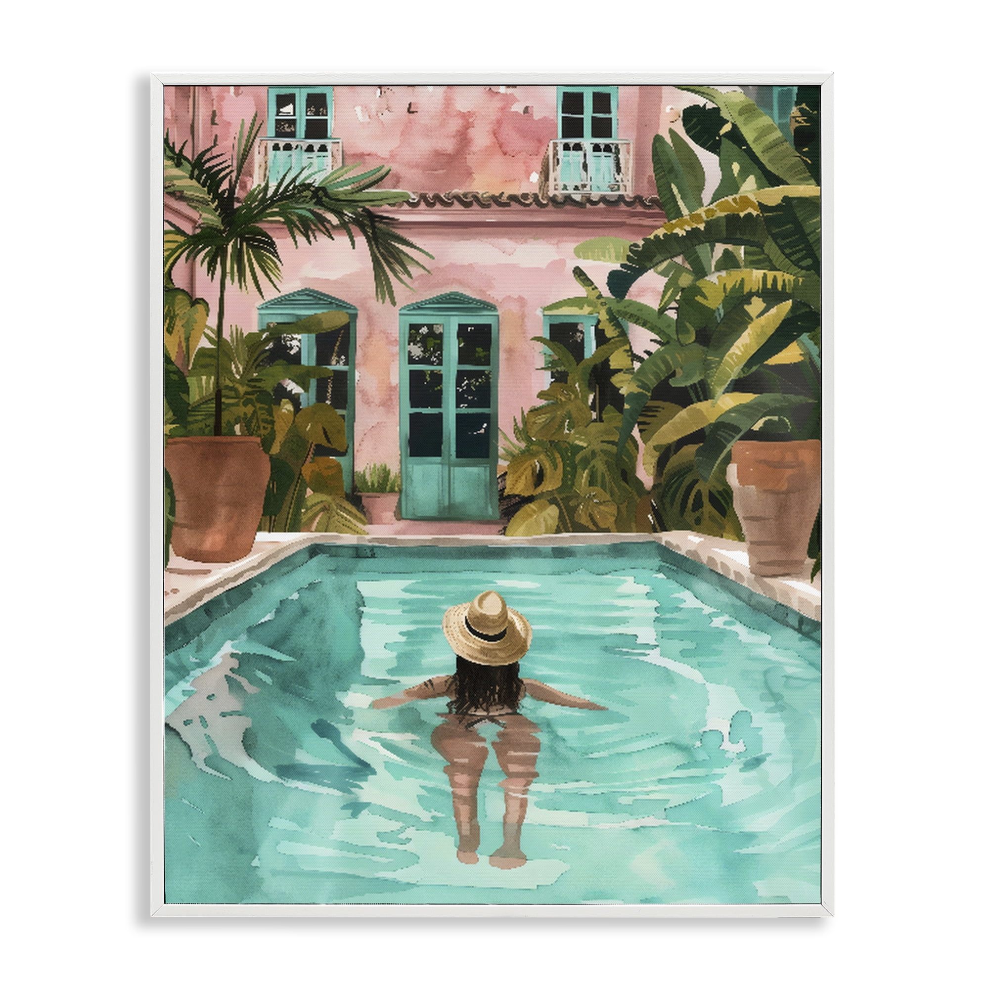 Stupell Industries Girl Swimming In Pool White Framed Giclee Art, design by The Prints Vibe