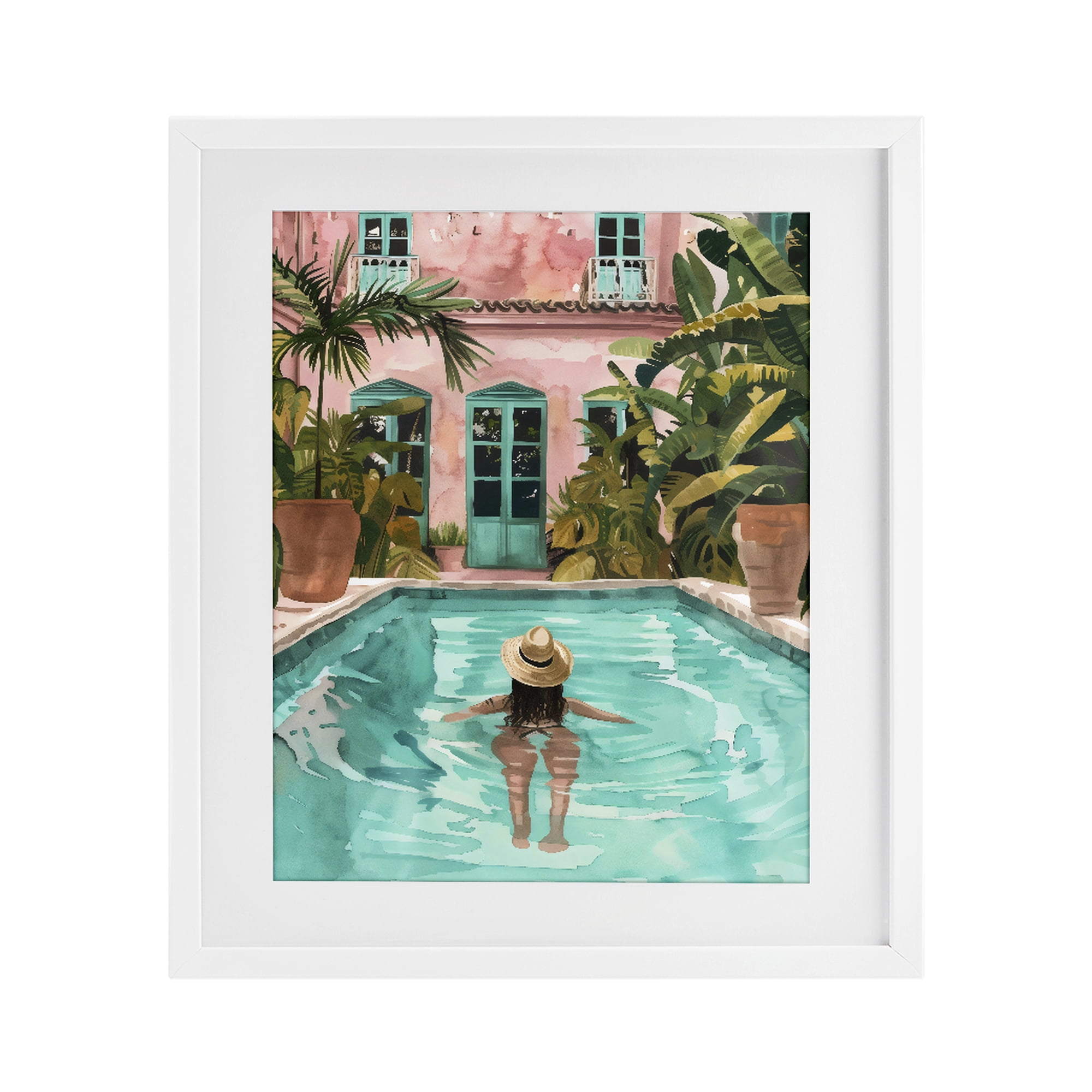 Stupell Industries Girl Swimming In Pool White Framed Print Under Glass, design by The Prints Vibe