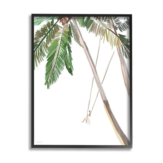 Stupell Industries Girl Swinging Tropical Palm Trees Casual Design Graphic Art Black Framed Art Print Wall Art, Design by Amelia Noyes