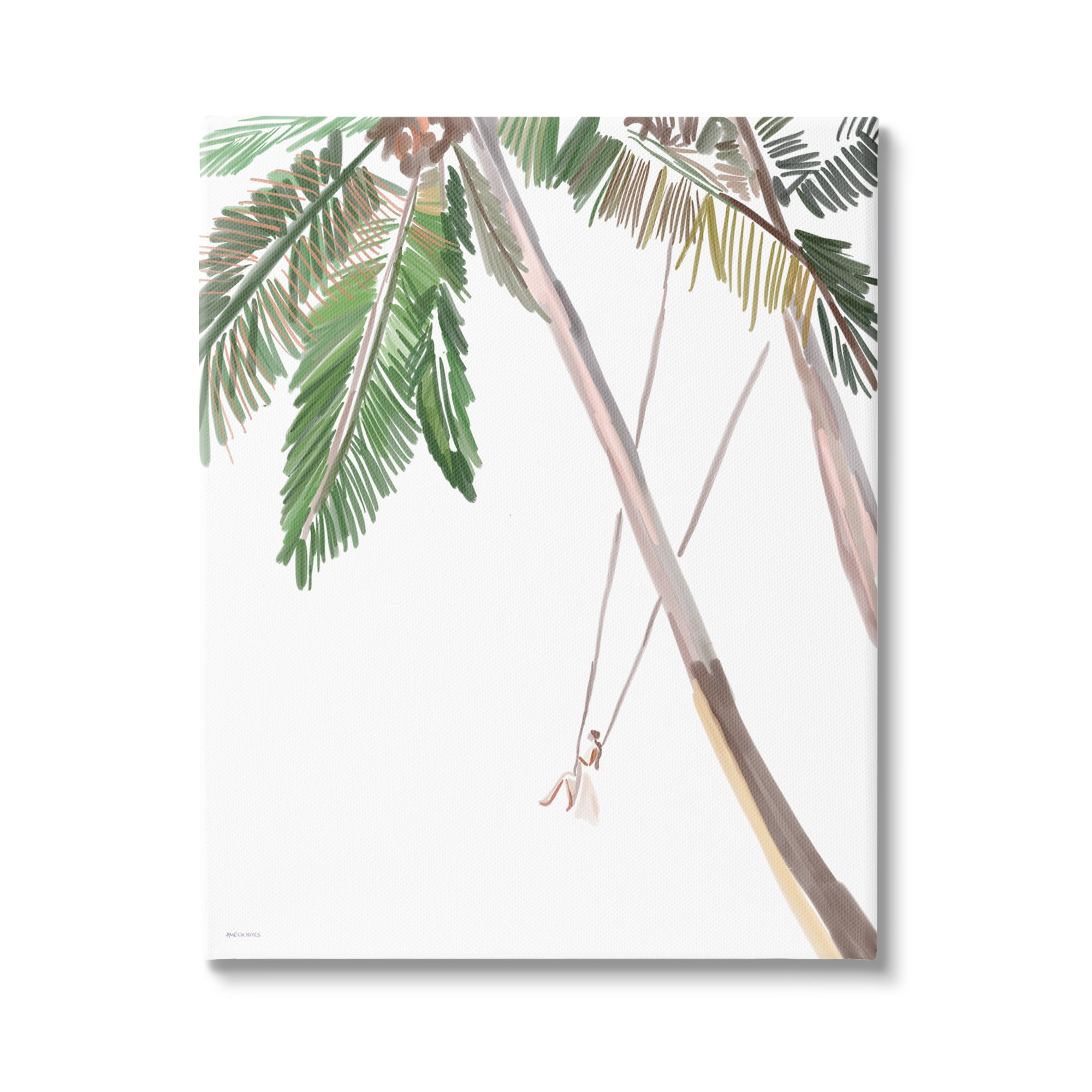 Stupell Industries Girl Swinging Tropical Palm Trees Casual Design Graphic Art Gallery Wrapped Canvas Print Wall Art, Design by Amelia Noyes