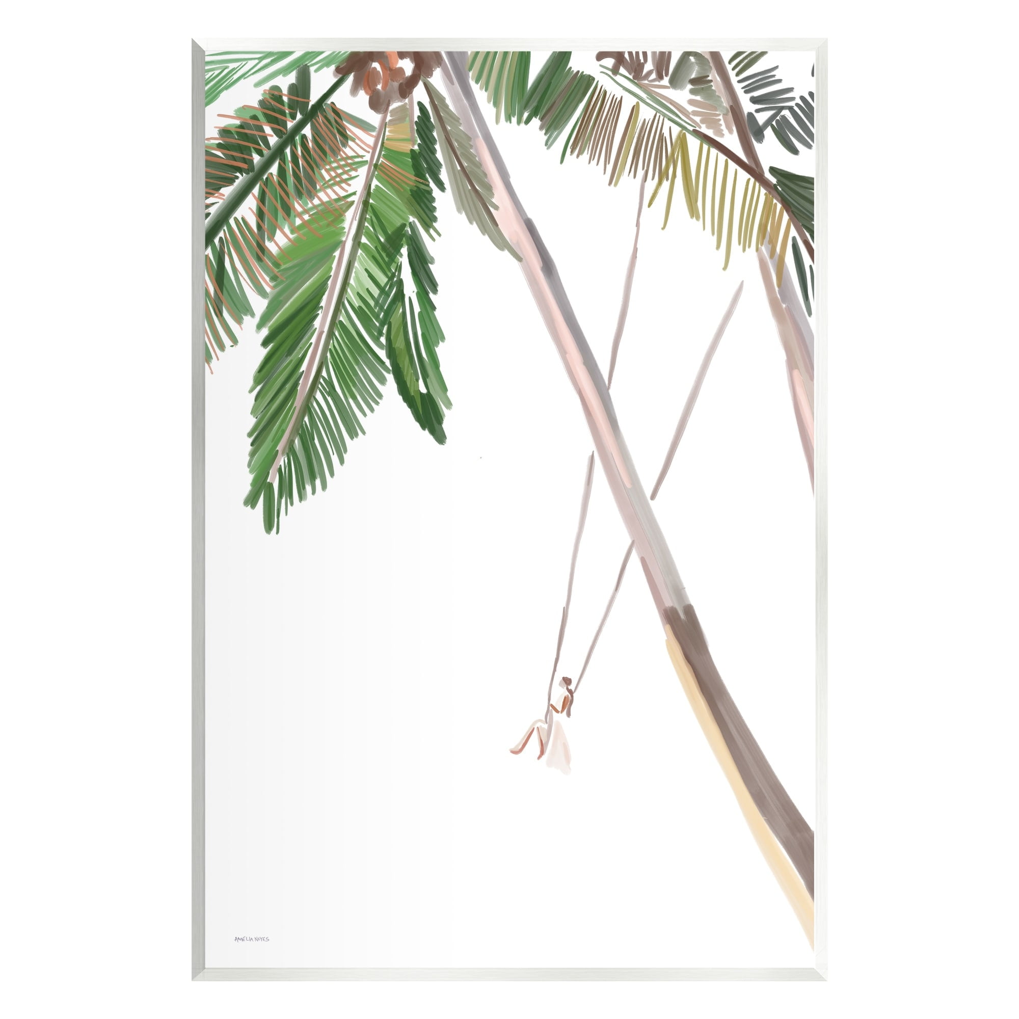 Stupell Industries Girl Swinging Tropical Palm Trees Casual Design Graphic Art Unframed Art Print Wall Art, Design by Amelia Noyes