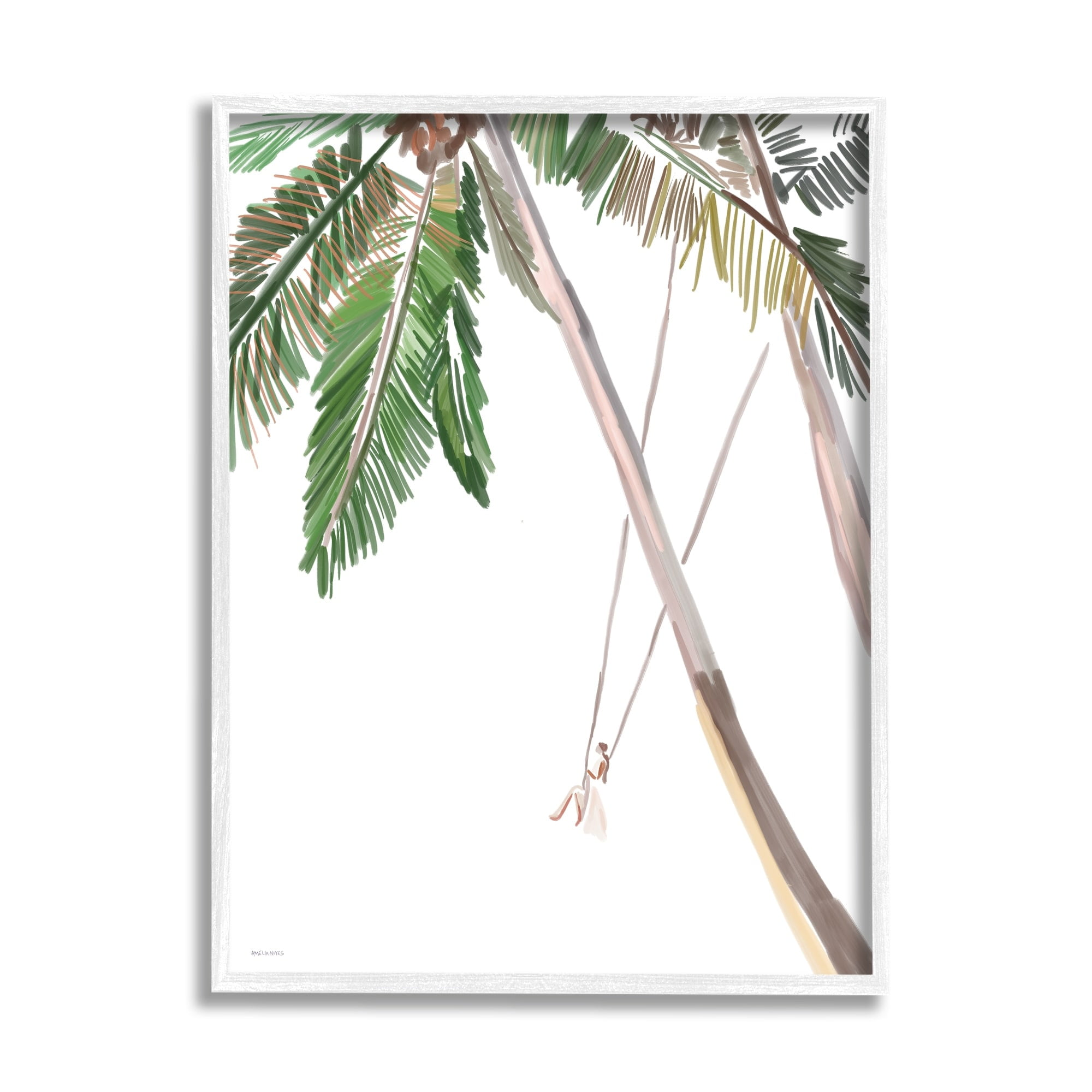 Stupell Industries Girl Swinging Tropical Palm Trees Casual Design Graphic Art White Framed Art Print Wall Art, Design by Amelia Noyes