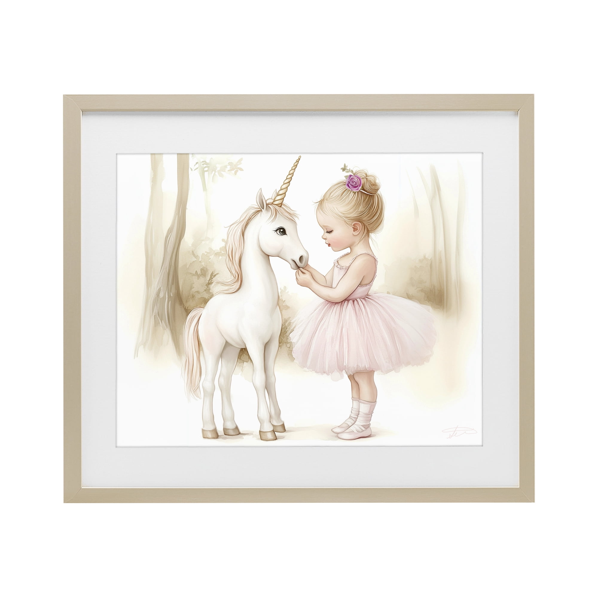 Stupell Industries Girl & Unicorn Friendship Birch Framed Print Under Glass, design by Whimsical Wonders