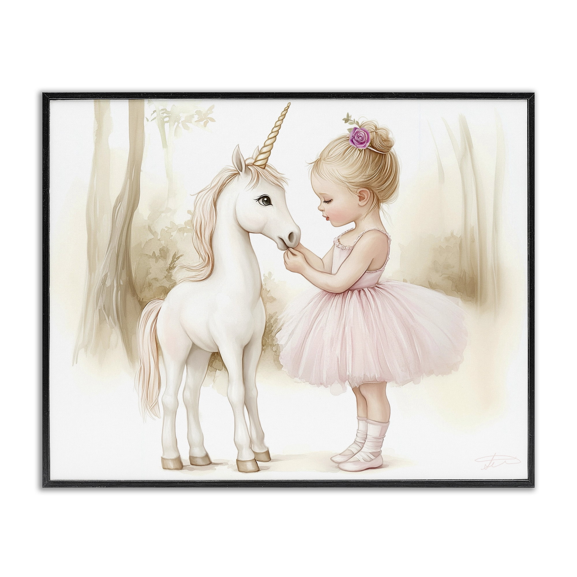 Stupell Industries Girl & Unicorn Friendship Black Framed Giclee Art, design by Whimsical Wonders