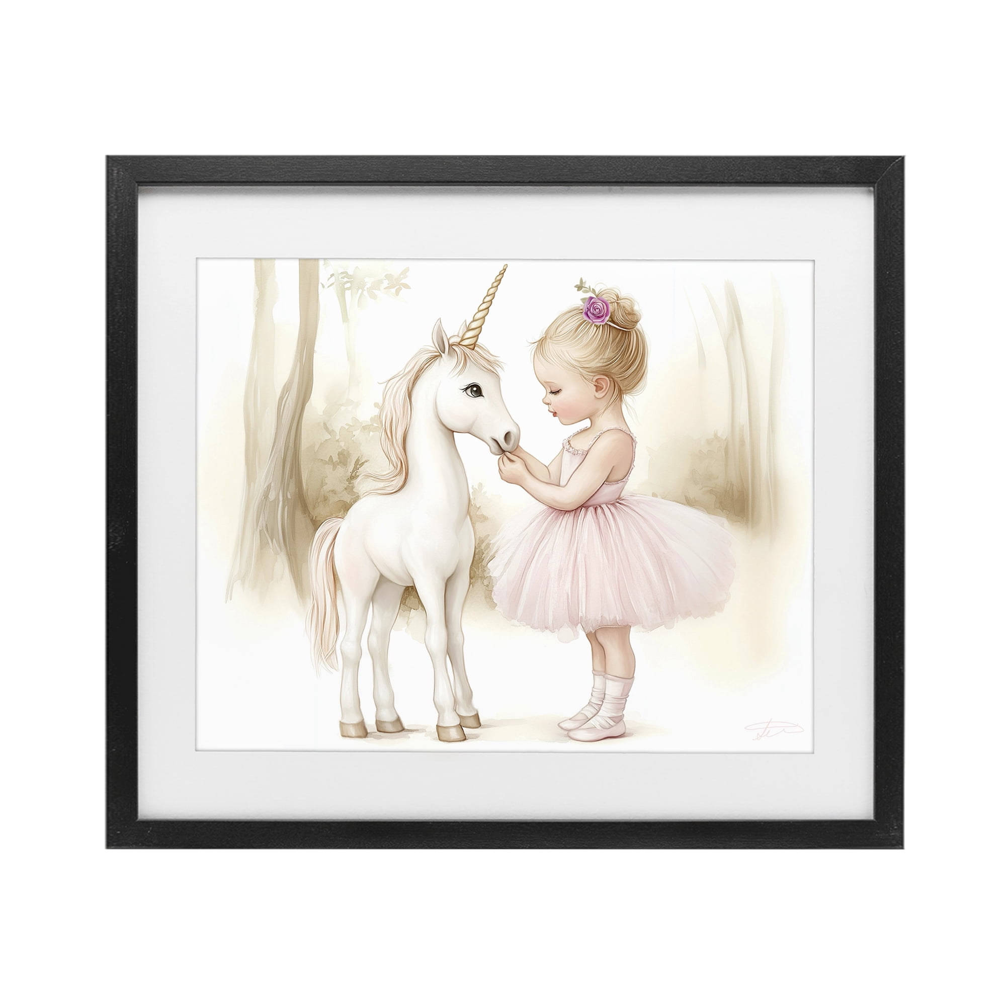 Stupell Industries Girl & Unicorn Friendship Black Framed Print Under Glass, design by Whimsical Wonders