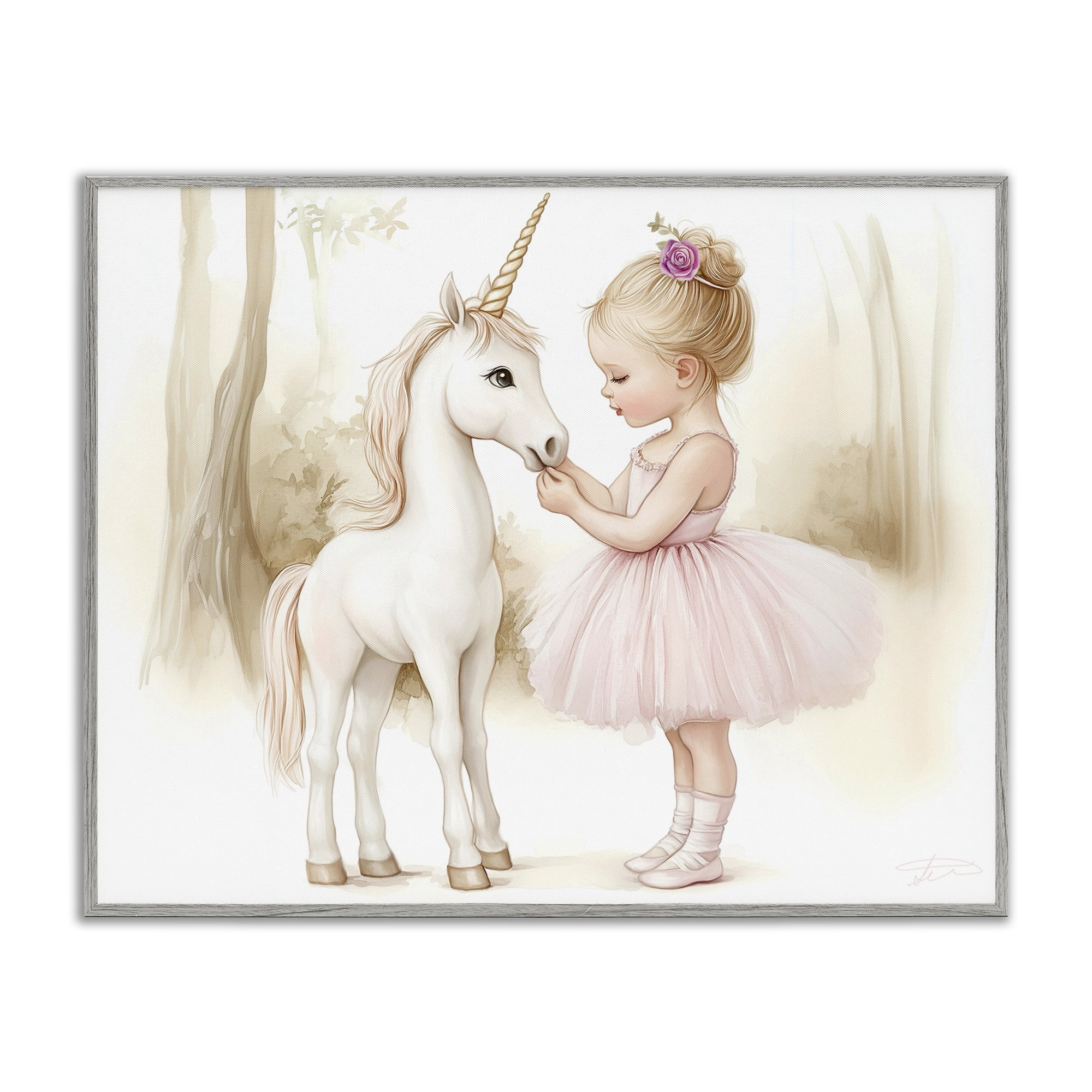 Stupell Industries Girl & Unicorn Friendship Gray Framed Giclee Art, design by Whimsical Wonders