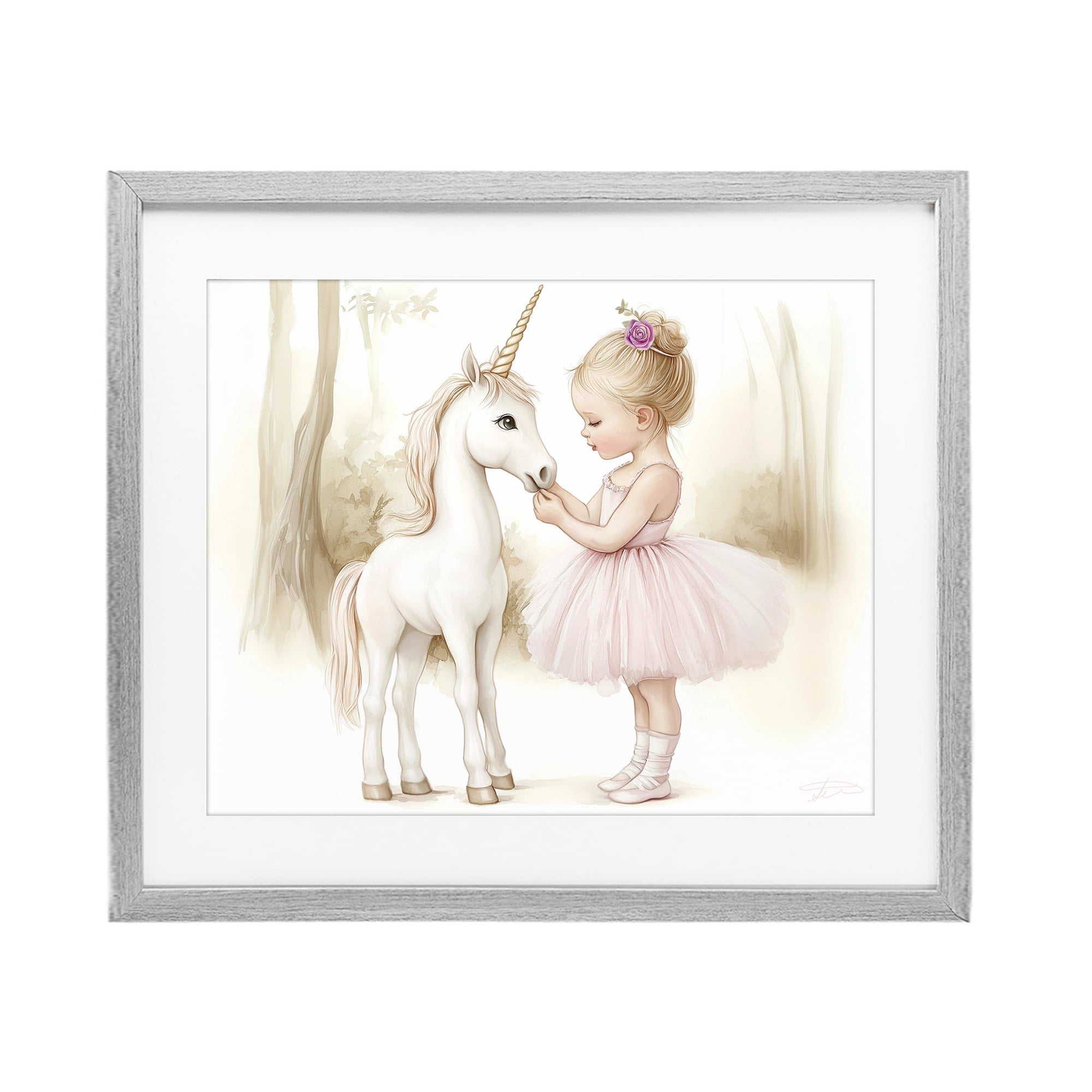 Stupell Industries Girl & Unicorn Friendship Gray Framed Print Under Glass, design by Whimsical Wonders