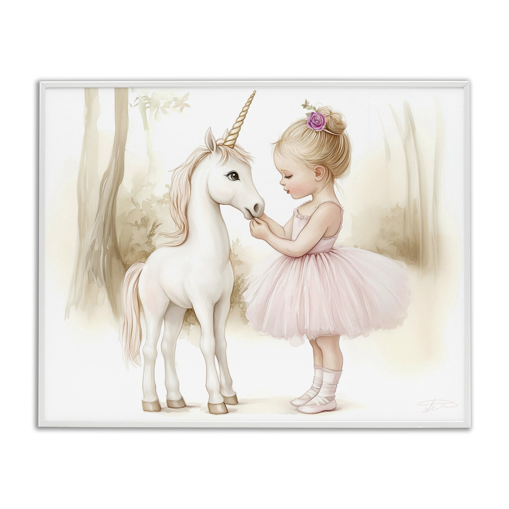 Stupell Industries Girl & Unicorn Friendship White Framed Giclee Art, design by Whimsical Wonders