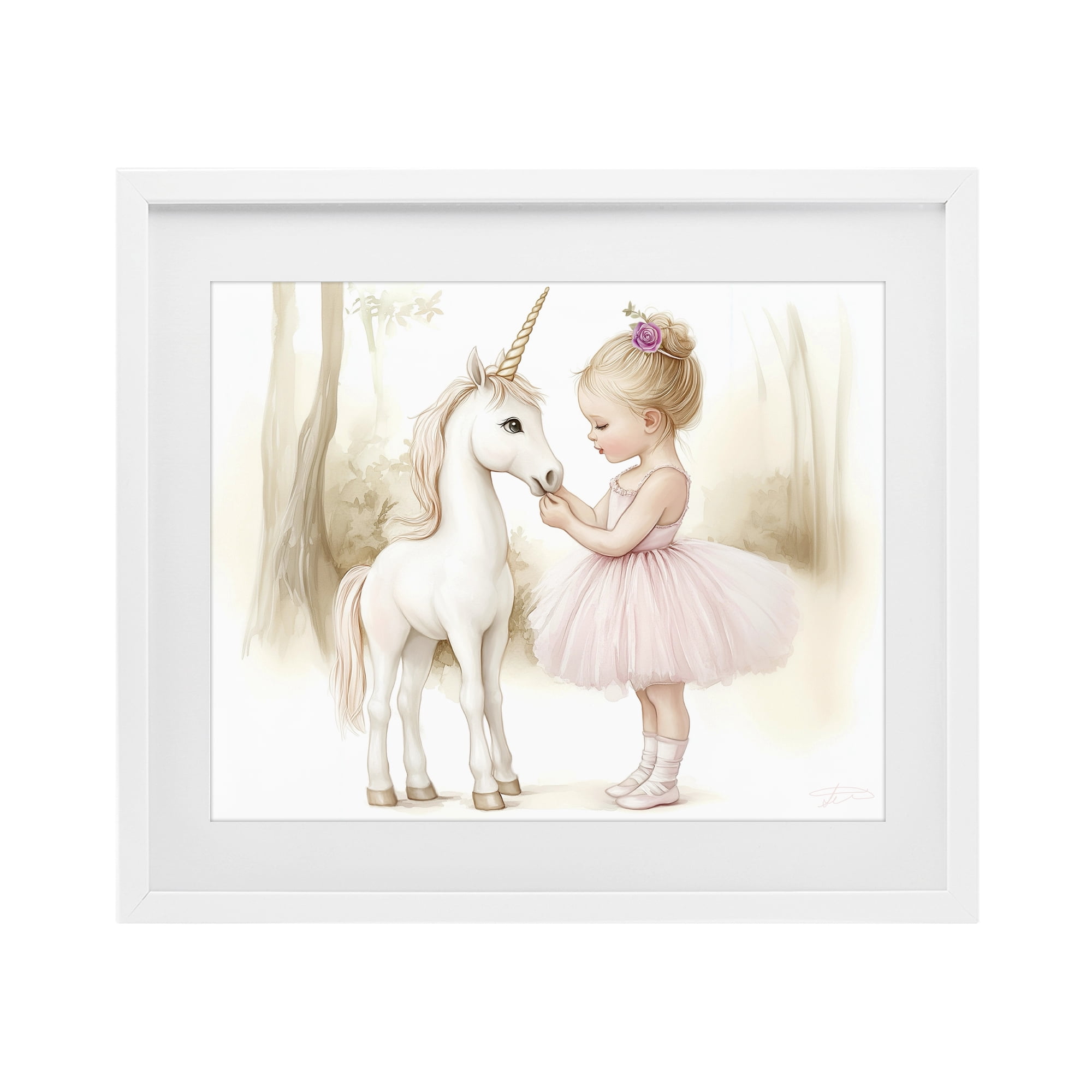 Stupell Industries Girl & Unicorn Friendship White Framed Print Under Glass, design by Whimsical Wonders