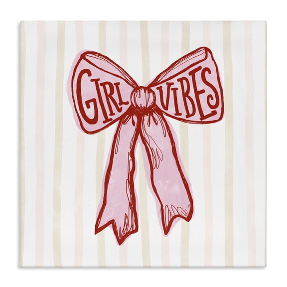 Stupell Industries Girl Vibes Pink Bow Canvas Wall Art design by Connie Summers, 17 x 17