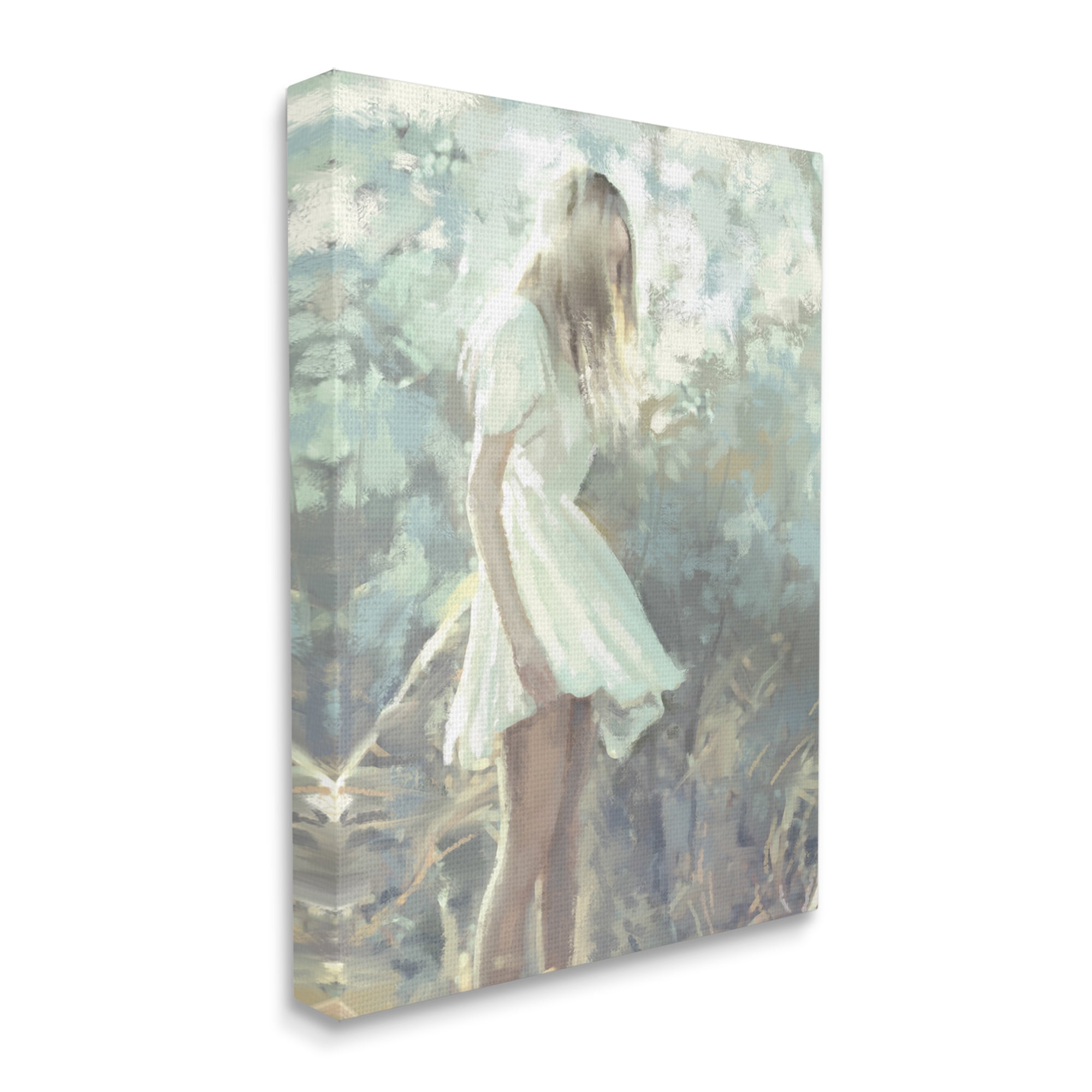 Stupell Industries Girl Wandering in Forest Grass Soft Muted Green Abstract Painting Gallery Wrapped Canvas Art Print Wall Art, 16 x 20