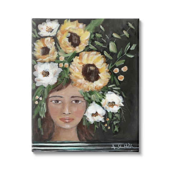 Stupell Industries Girl Wearing Flower Crown Yellow White Blossoms Painting Painting Gallery Wrapped Canvas Print Wall Art, Design by Amanda Hilburn