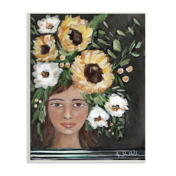 Stupell Industries Girl Wearing Flower Crown Yellow White Blossoms Painting Painting Unframed Art Print Wall Art, Design by Amanda Hilburn