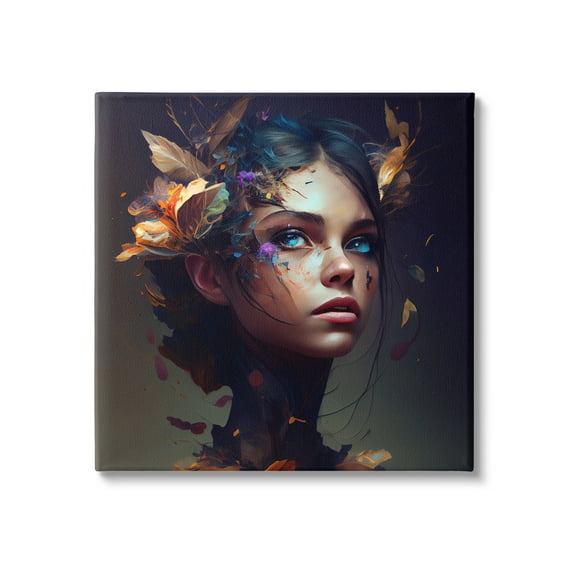 Stupell Industries Girl With Flowers In Hair Portrait Beauty & Fashion Painting Gallery Wrapped Canvas Print Wall Art