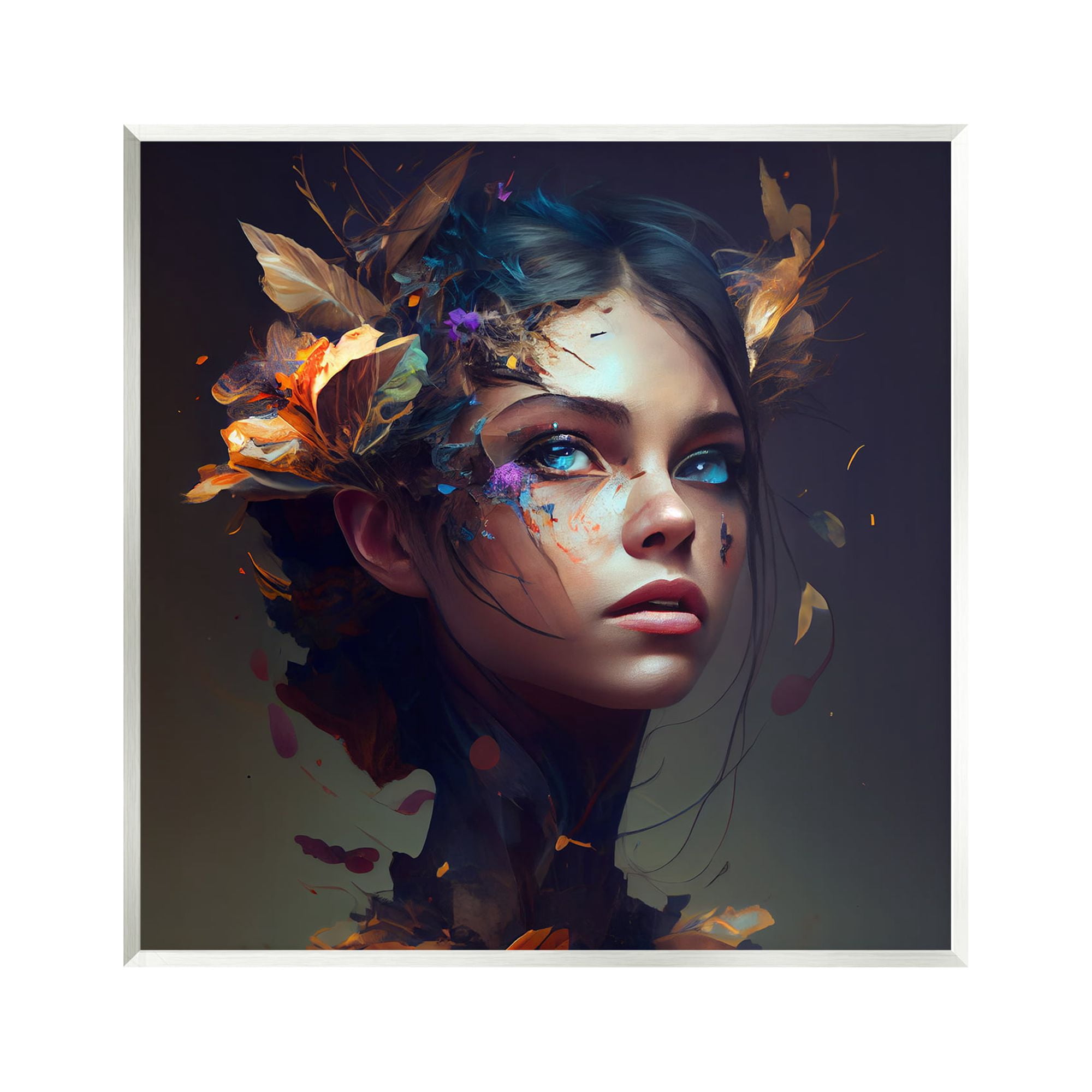 Stupell Industries Girl With Flowers In Hair Portrait Beauty & Fashion Painting Unframed Art Print Wall Art