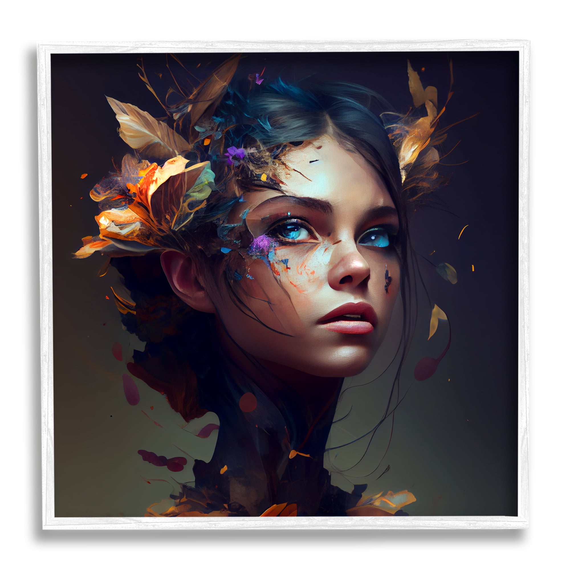 Stupell Industries Girl With Flowers In Hair Portrait Beauty & Fashion Painting White Framed Art Print Wall Art