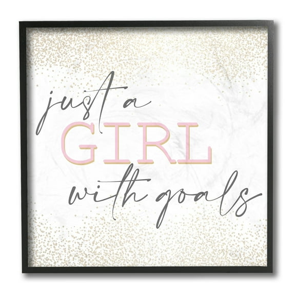 Stupell Industries Girl With Goals Phrase Glamourous Abstract Sparkle Black Framed by Kim Allen
