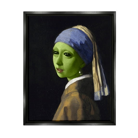 Stupell Industries Girl With Pearl Earring Alien Fairy Tales & Fantasy Painting Black Floater Framed Art Print Wall Art