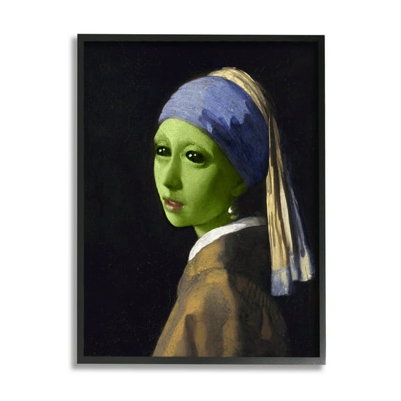 Stupell Industries Girl With Pearl Earring Alien Fairy Tales & Fantasy Painting Black Framed Art Print Wall Art